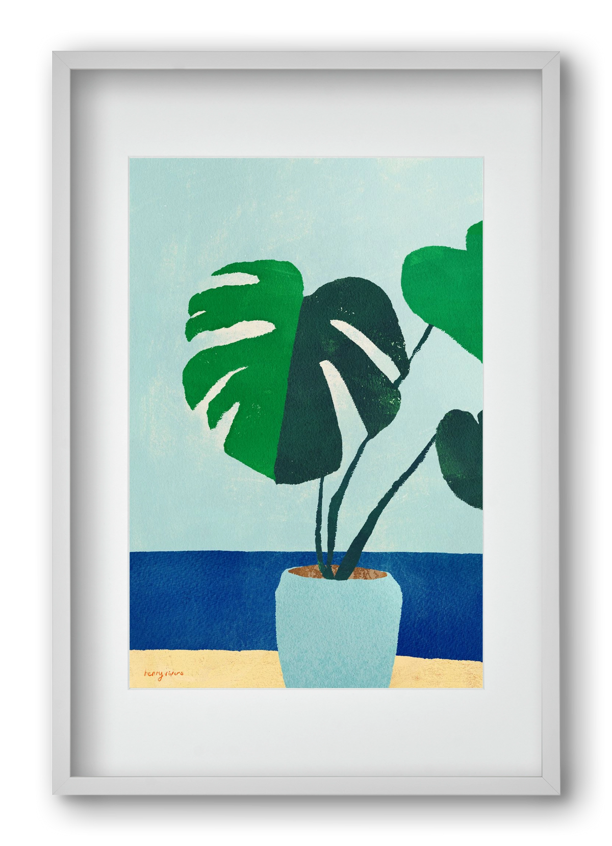 Monstera blues, 40x60 cm (30x45 cm), Fehér keret, paszpartuval