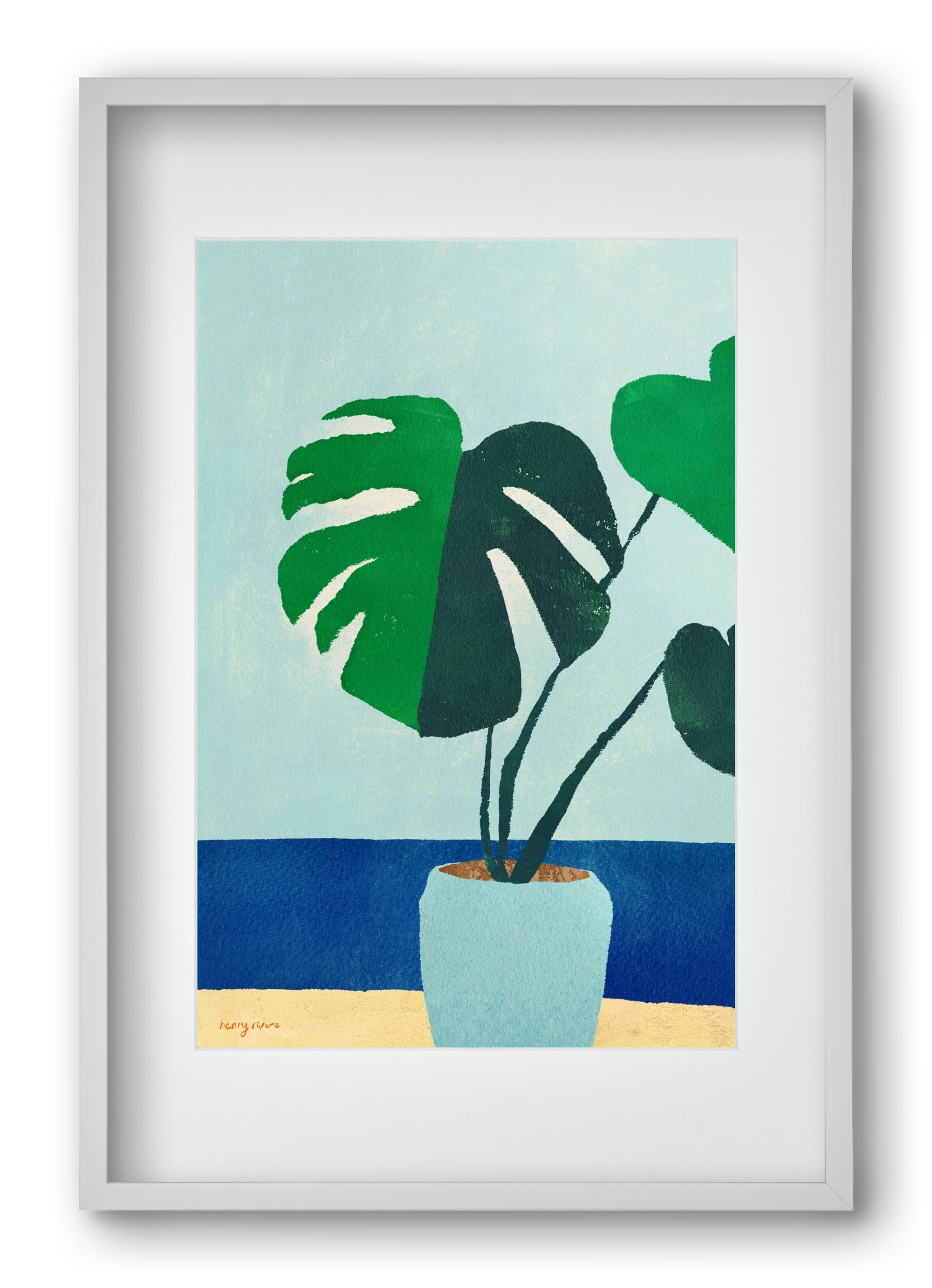 Monstera blues, 40x60 cm (30x45 cm), Fehér keret, paszpartuval