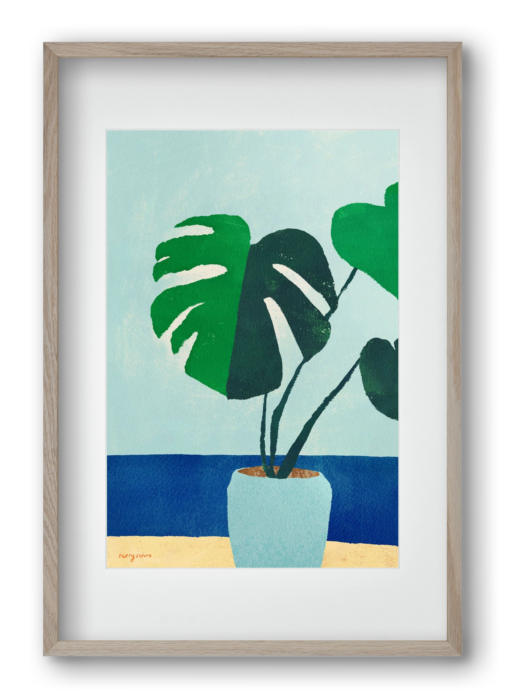 Monstera blues, 40x60 cm (30x45 cm), Tölgy keret, paszpartuval