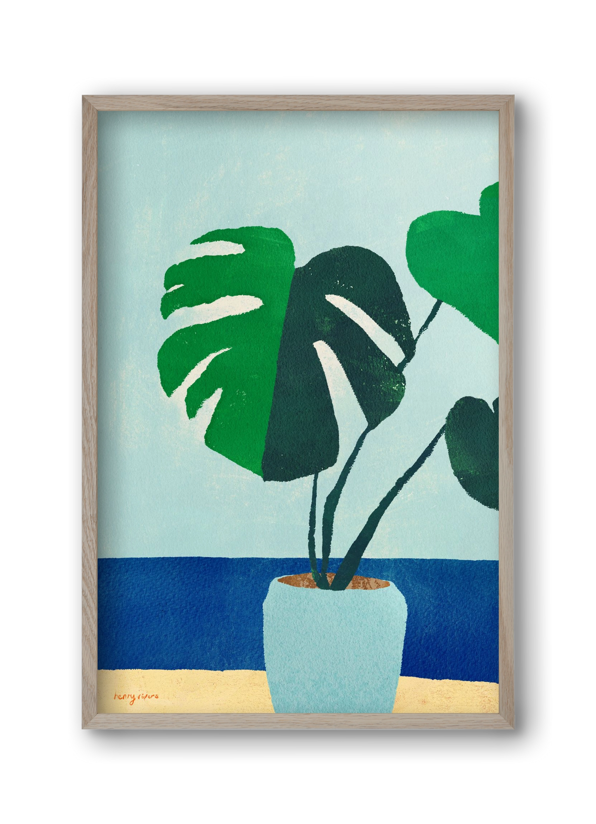 Monstera blues, 30x45 cm (30x45 cm), Tölgy keret