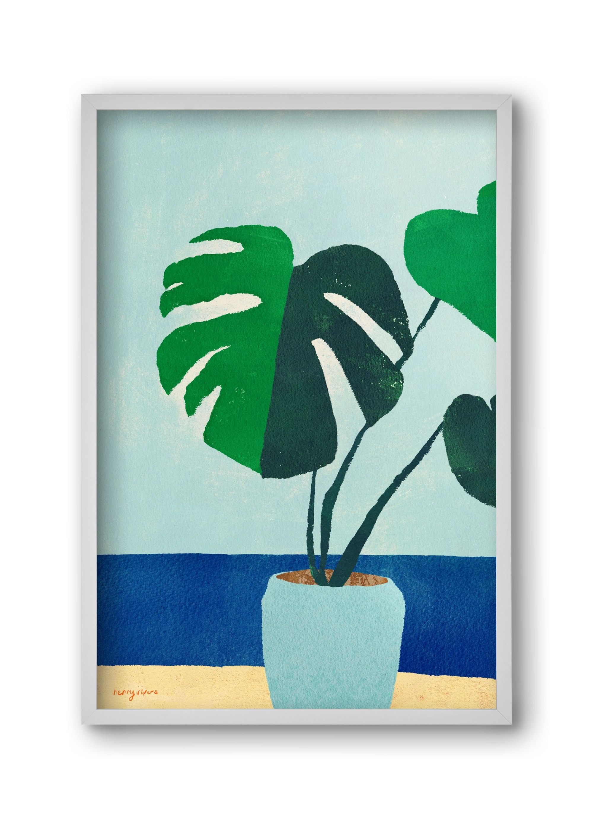 Monstera blues, 30x45 cm (30x45 cm), Fehér keret
