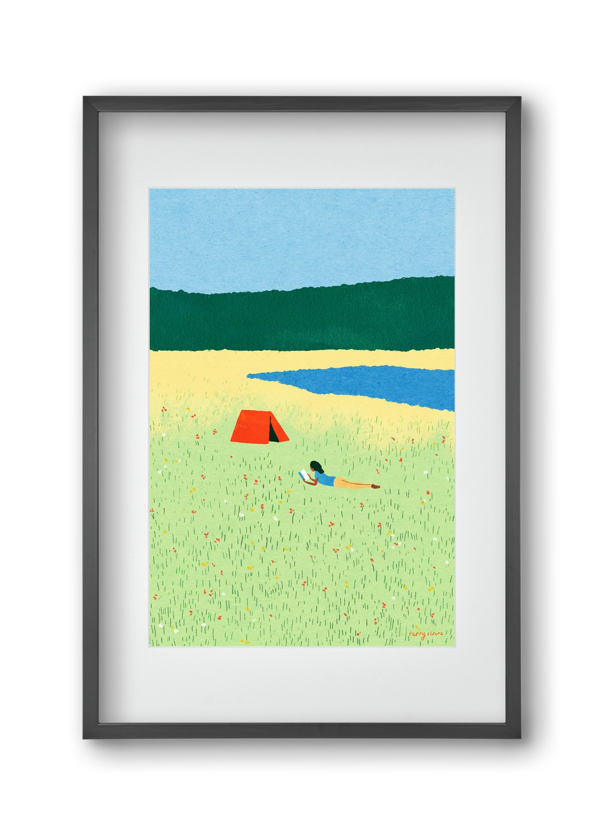 Reading in the meadow, 30x45 cm (20x30 cm), Fekete keret, paszpartuval
