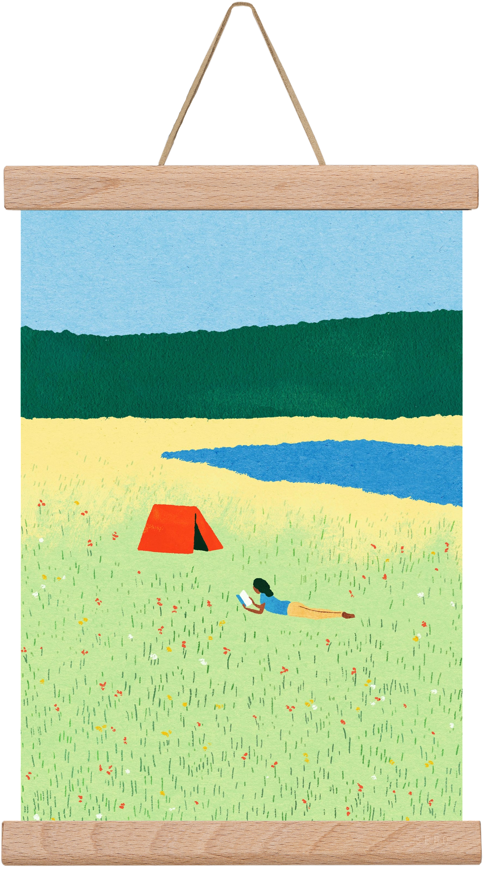 Reading in the meadow, 20x30 cm (20x30 cm), Tölgy akasztó