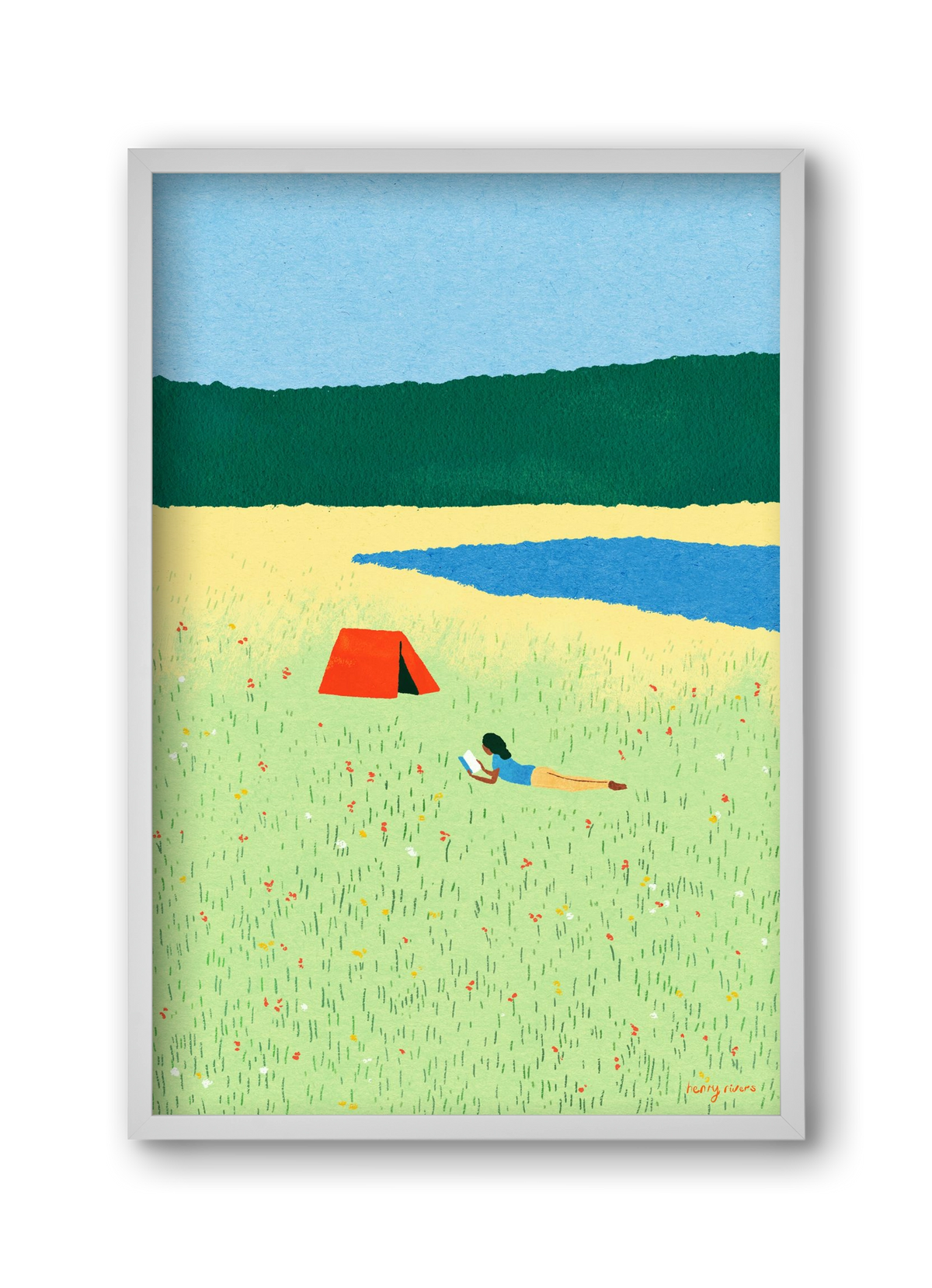 Reading in the meadow, 30x45 cm (30x45 cm), Fehér keret