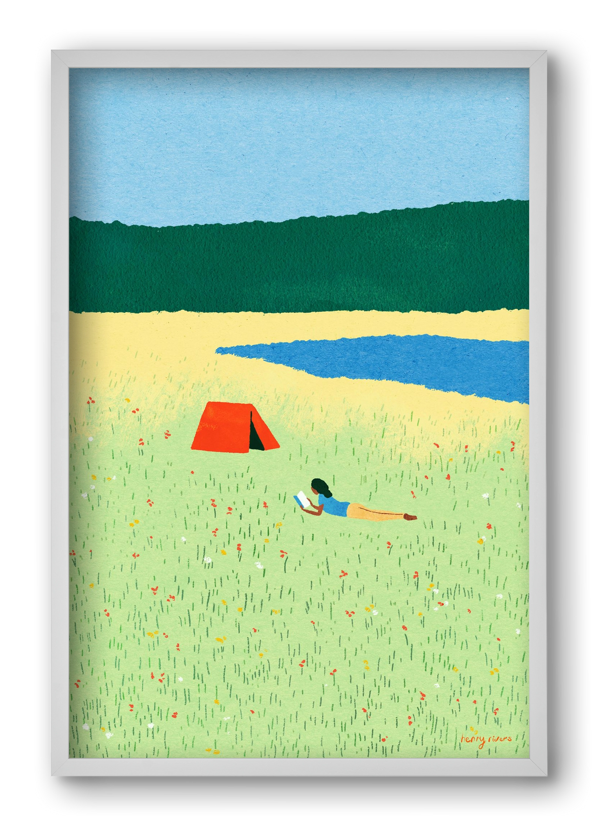 Reading in the meadow, 40x60 cm (40x60 cm), Fehér keret
