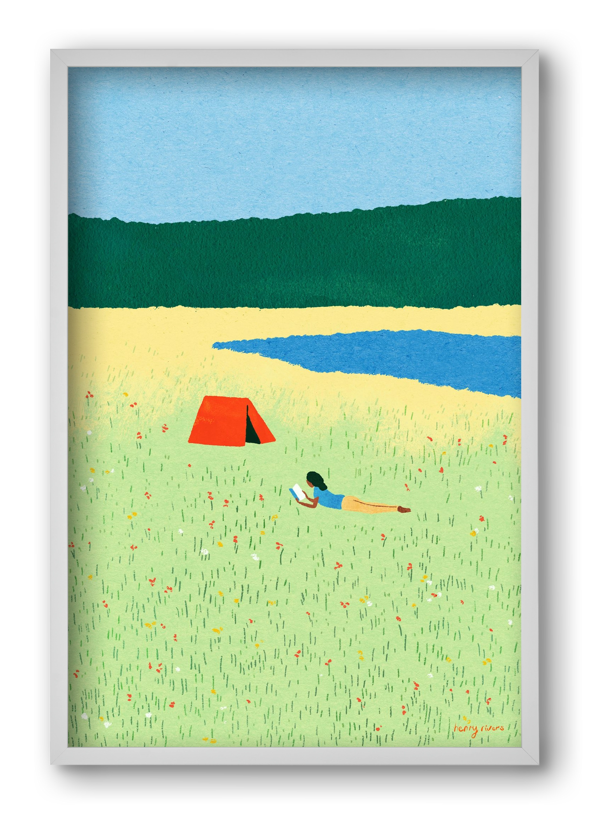 Reading in the meadow, 40x60 cm (40x60 cm), Fehér keret