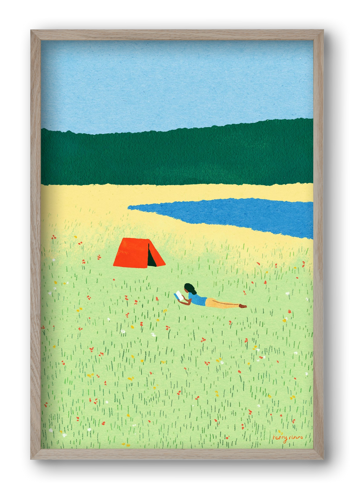 Reading in the meadow, 40x60 cm (40x60 cm), Tölgy keret