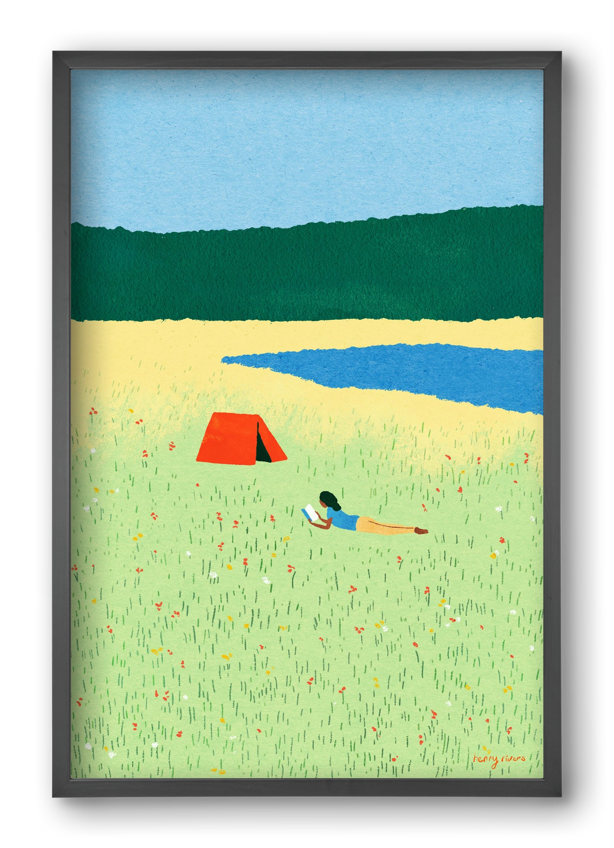 Reading in the meadow, 40x60 cm (40x60 cm), Fekete keret