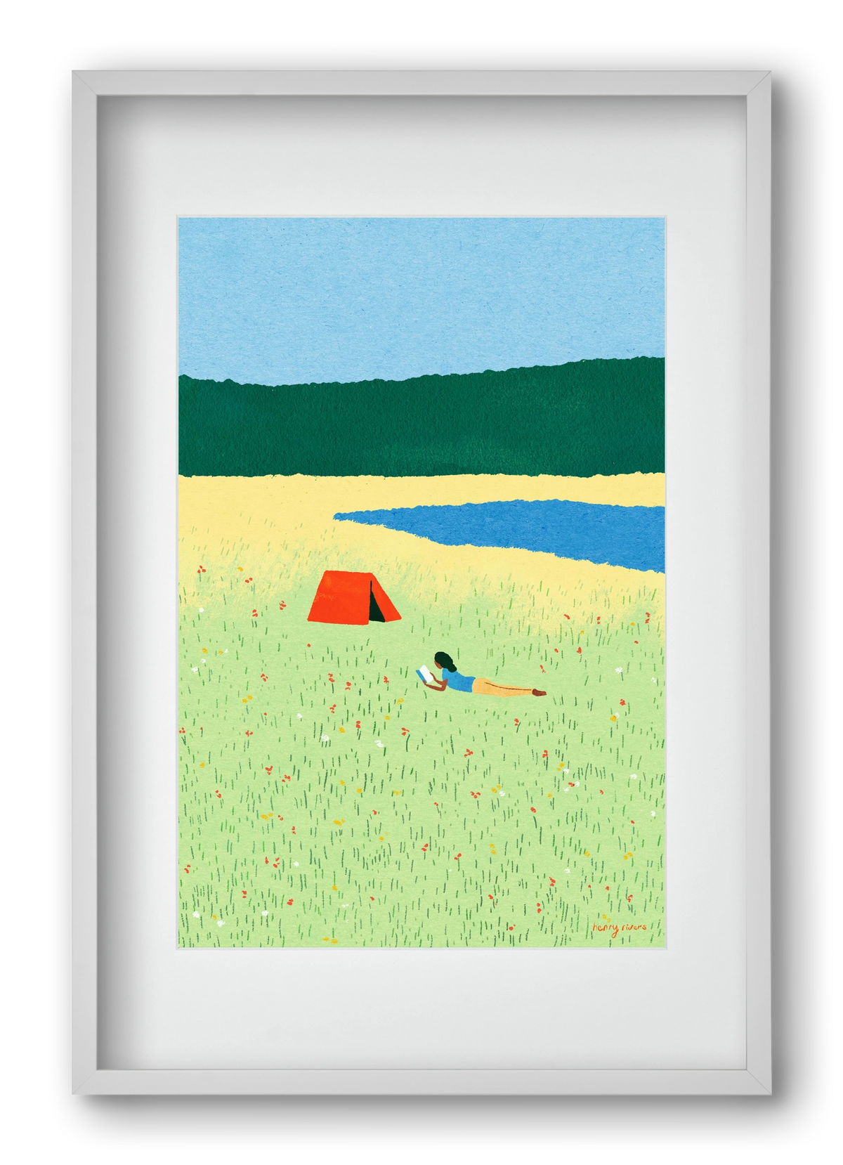 Reading in the meadow, 40x60 cm (30x45 cm), Fehér keret, paszpartuval