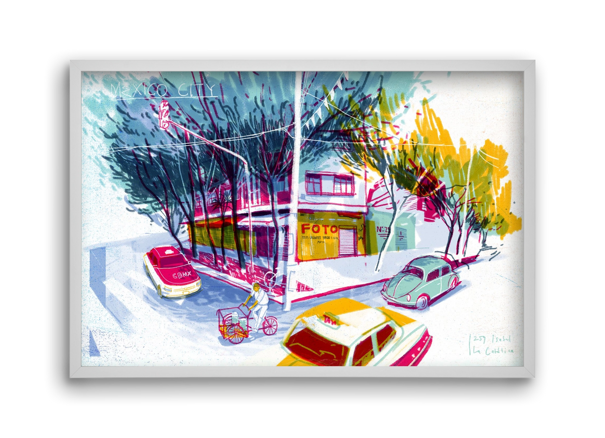 Mexico City, 45x30 cm (45x30 cm), Fehér keret