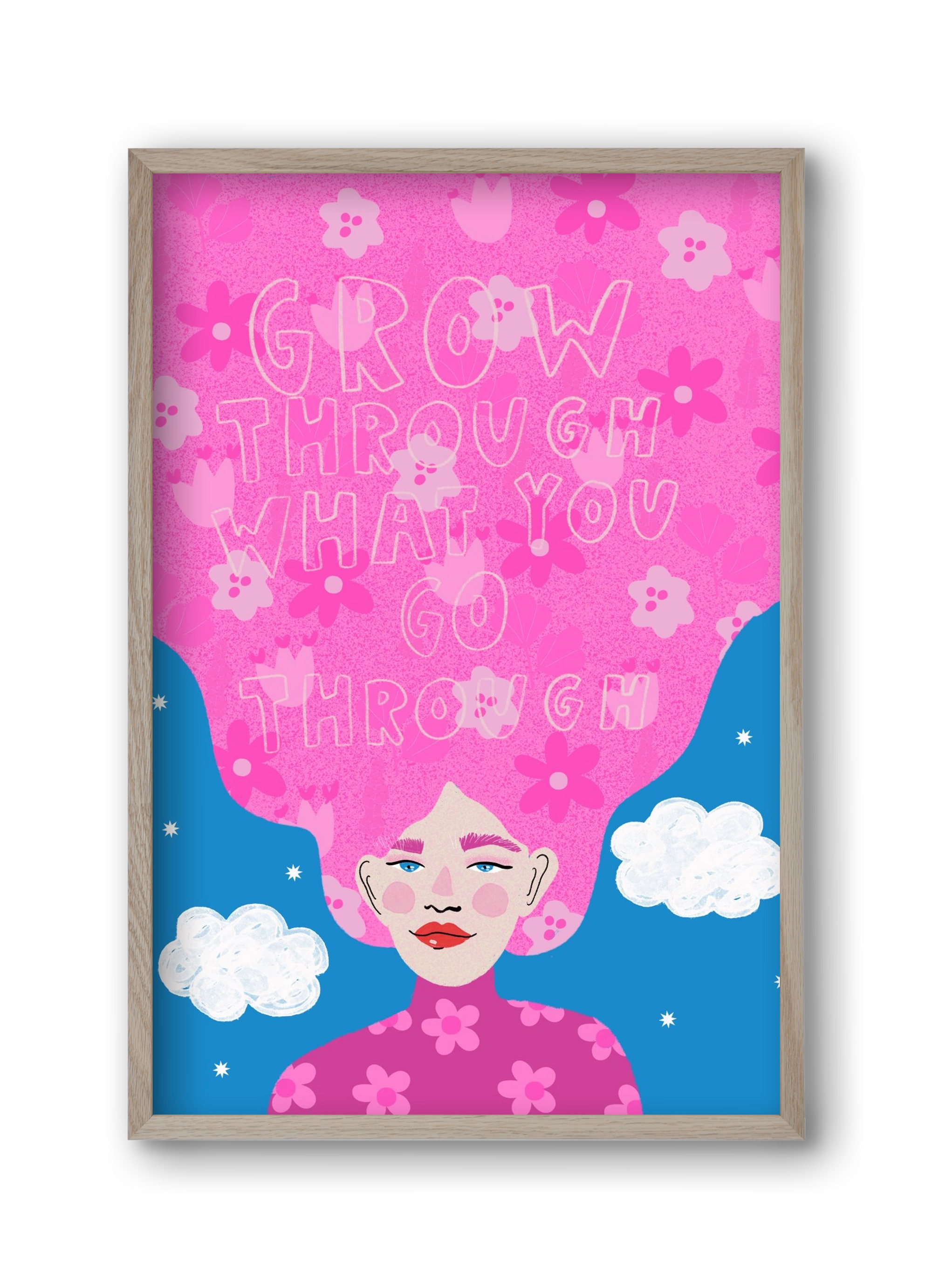 Grow Through What You Go Through , 30x45 cm (30x45 cm), Tölgy keret