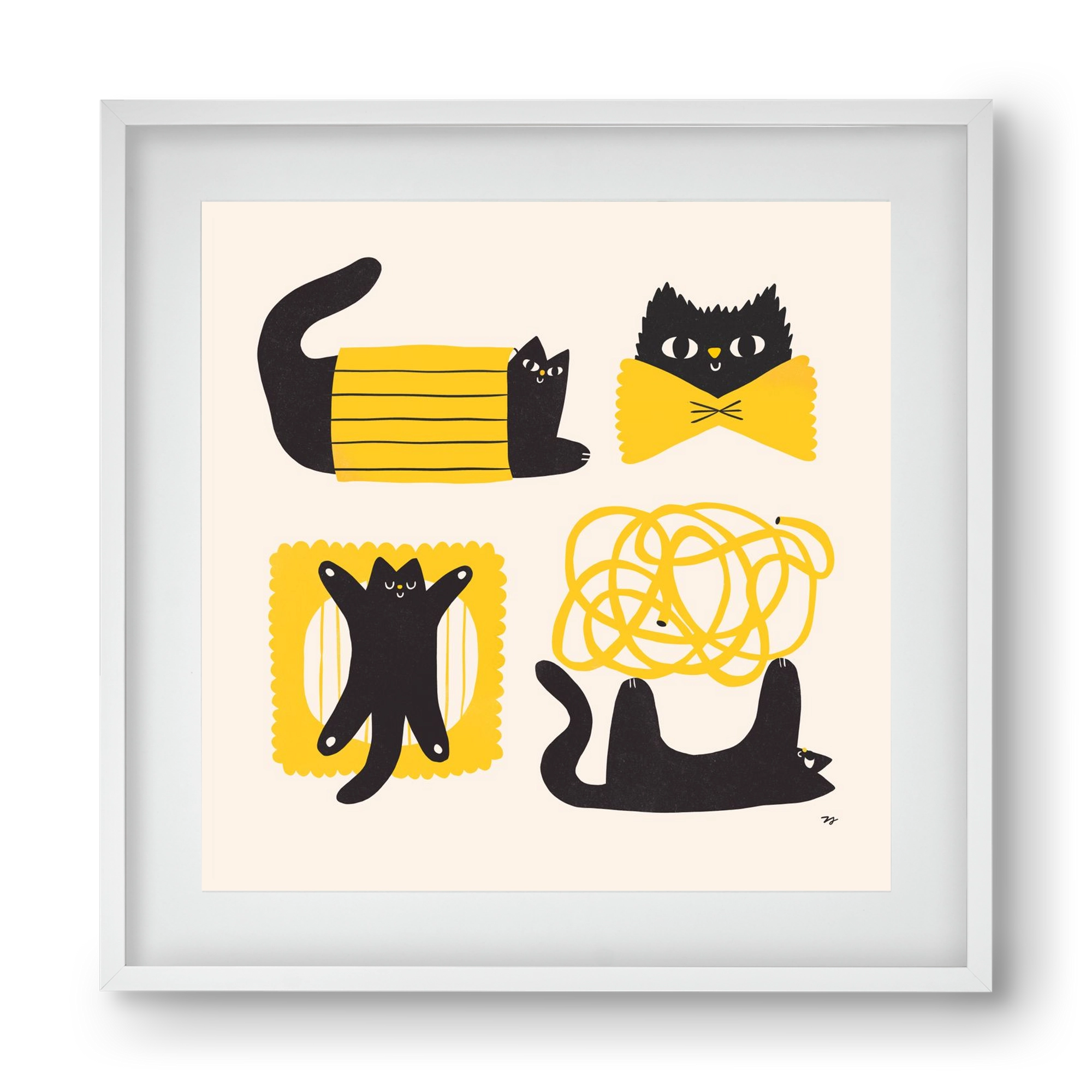 Pasta Cats, 40x40 cm (30x30 cm), Fehér keret, paszpartuval
