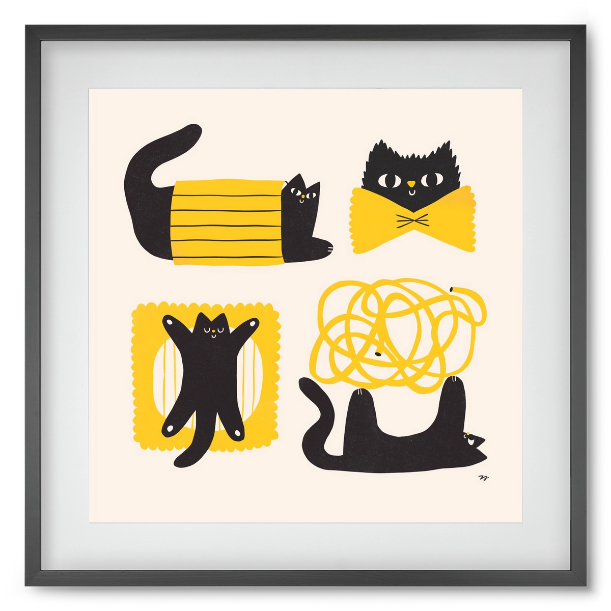 Pasta Cats, 50x50 cm (40x40 cm), Fekete keret, paszpartuval