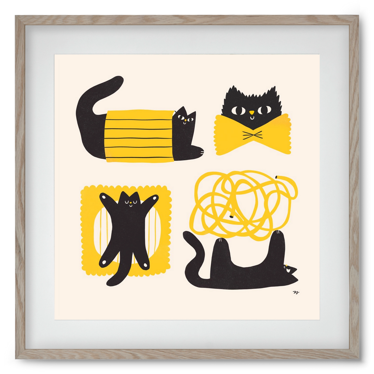 Pasta Cats, 50x50 cm (40x40 cm), Tölgy keret, paszpartuval