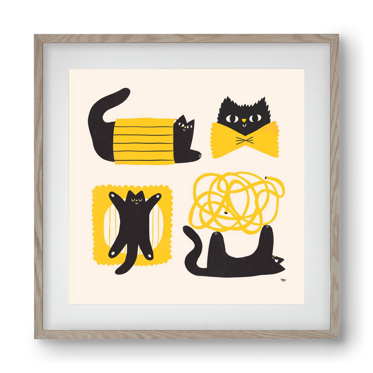 Pasta Cats, 40x40 cm (30x30 cm), Tölgy keret, paszpartuval