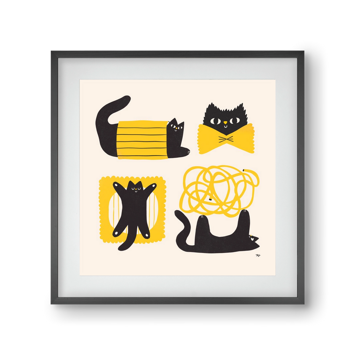 Pasta Cats, 30x30 cm (20x20 cm), Fekete keret, paszpartuval