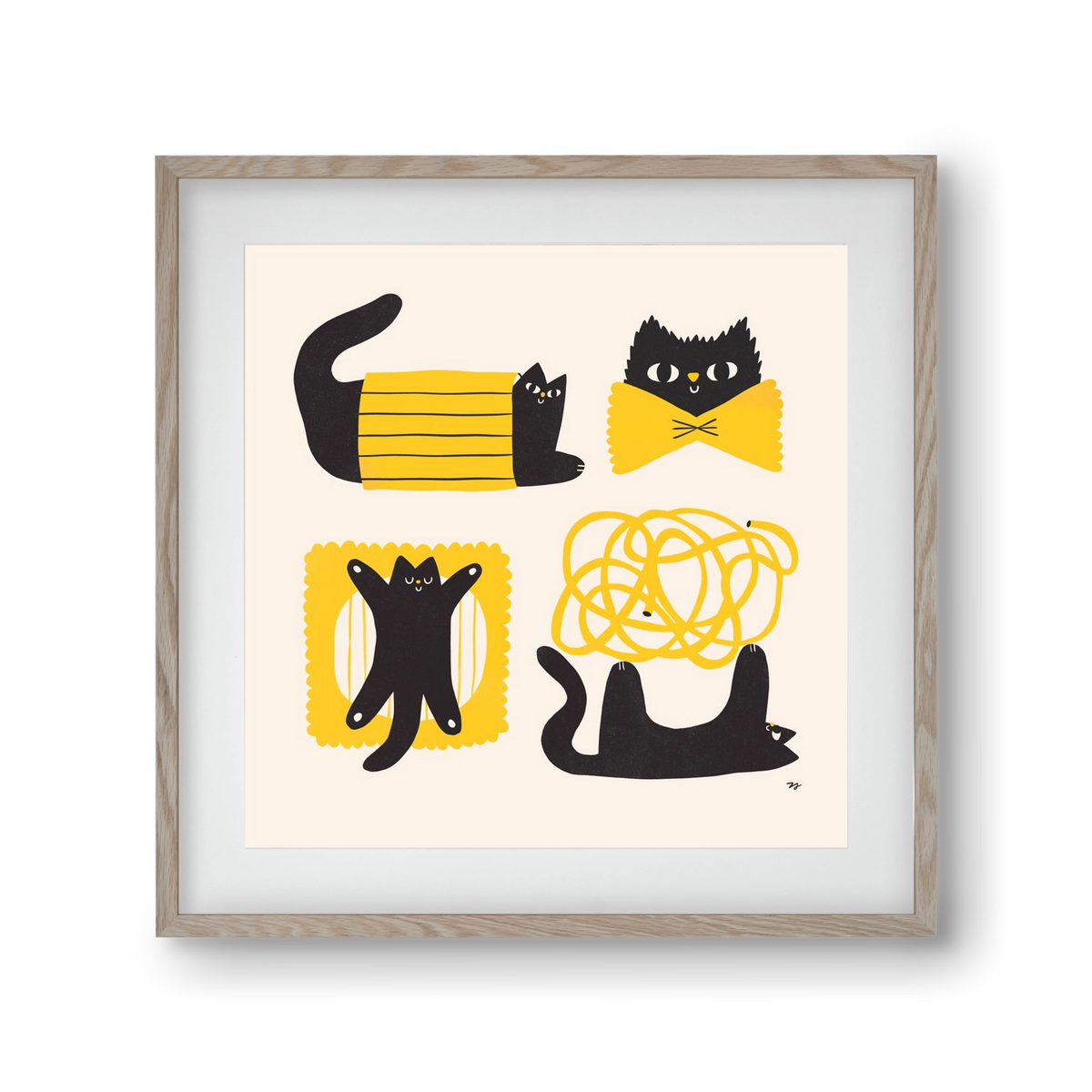 Pasta Cats, 30x30 cm (20x20 cm), Tölgy keret, paszpartuval