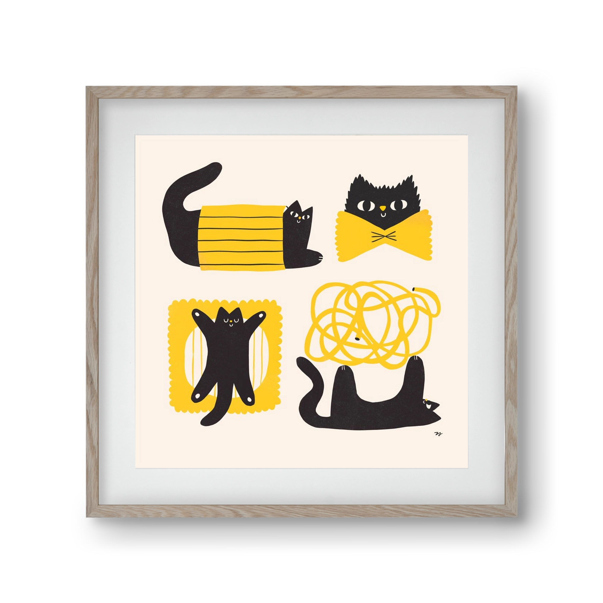 Pasta Cats, 30x30 cm (20x20 cm), Tölgy keret, paszpartuval