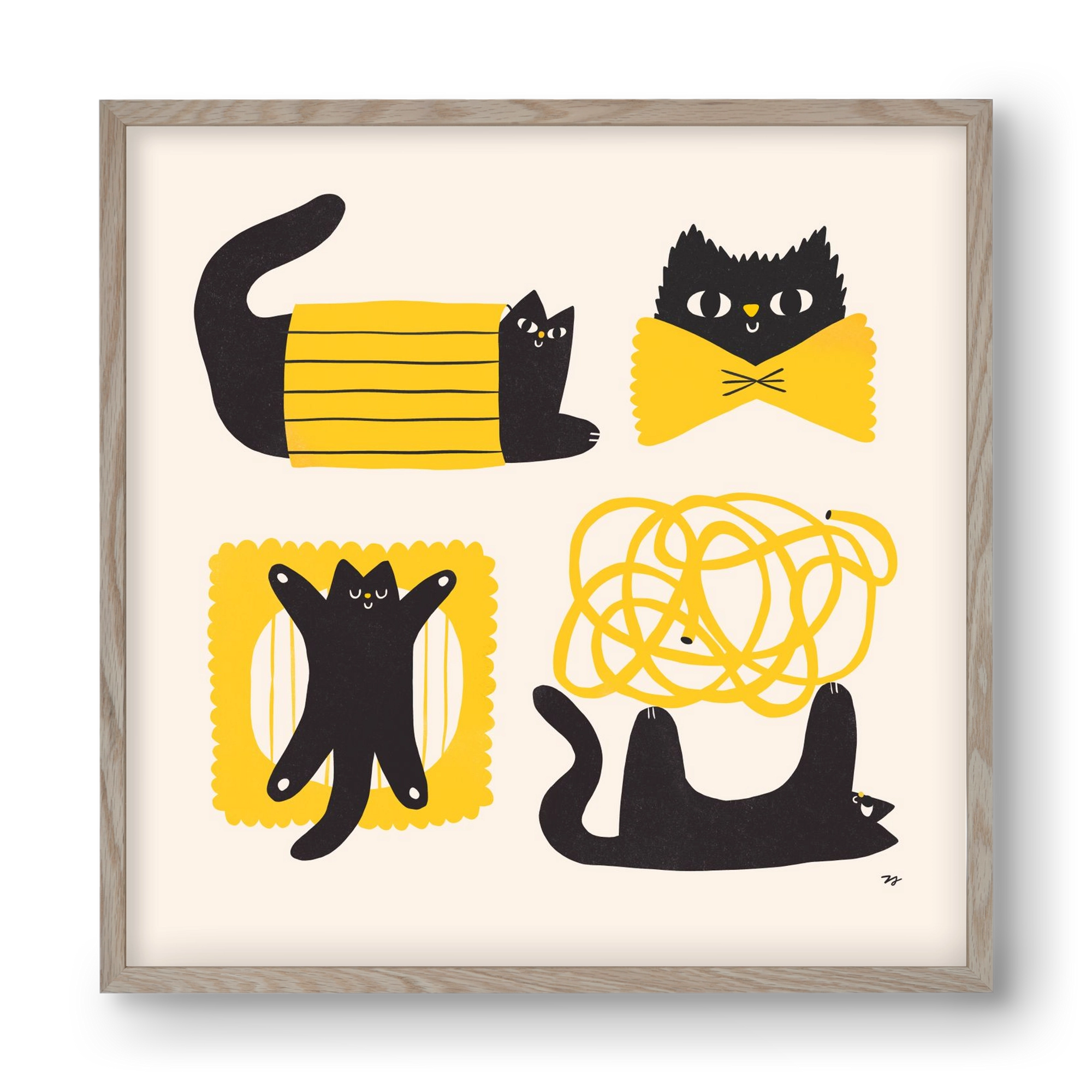 Pasta Cats, 40x40 cm (40x40 cm), Tölgy keret