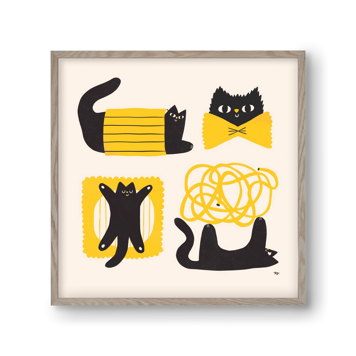 Pasta Cats, 30x30 cm (30x30 cm), Tölgy keret