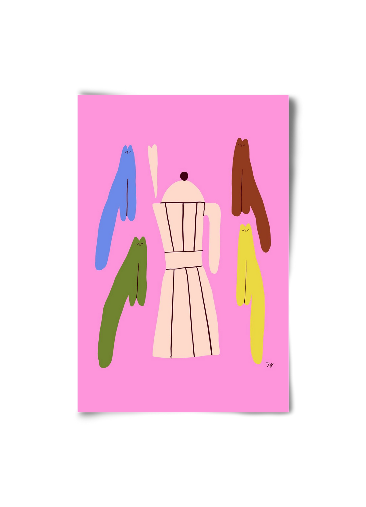 Colorful Cats with Espresso Maker, 20x30 cm, Keret nélkül