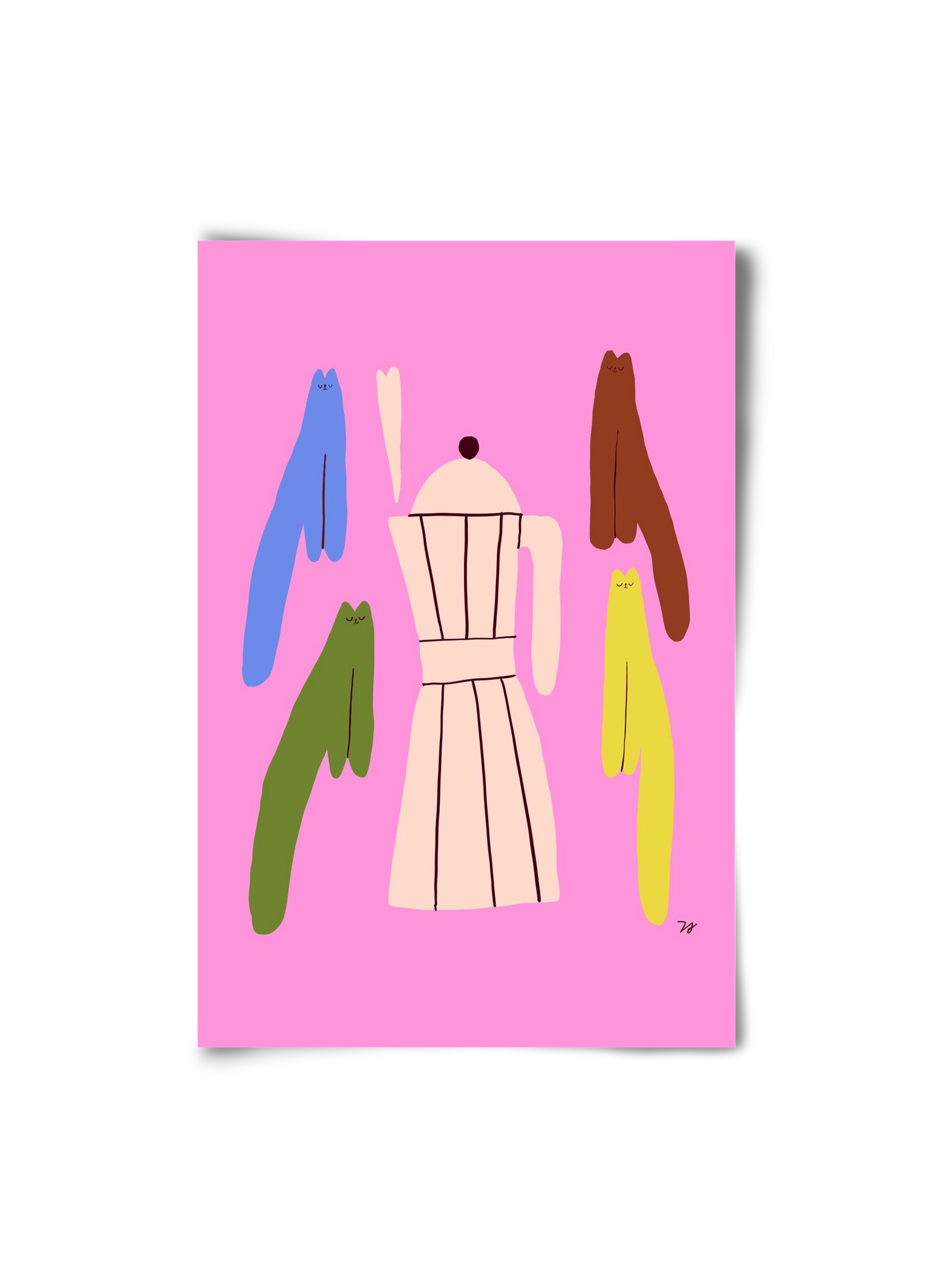 Colorful Cats with Espresso Maker, 20x30 cm, Keret nélkül