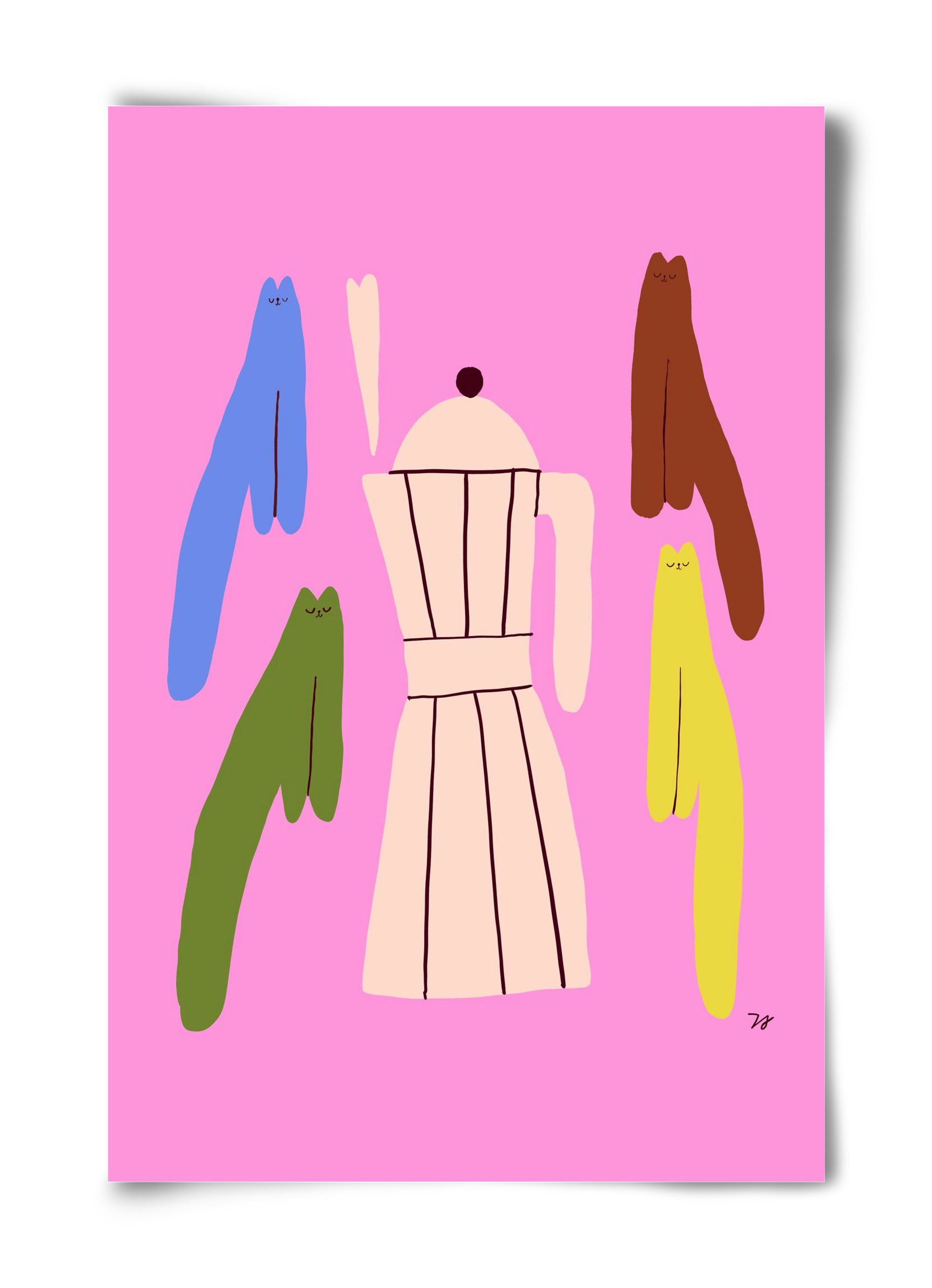 Colorful Cats with Espresso Maker, 40x60 cm, Keret nélkül