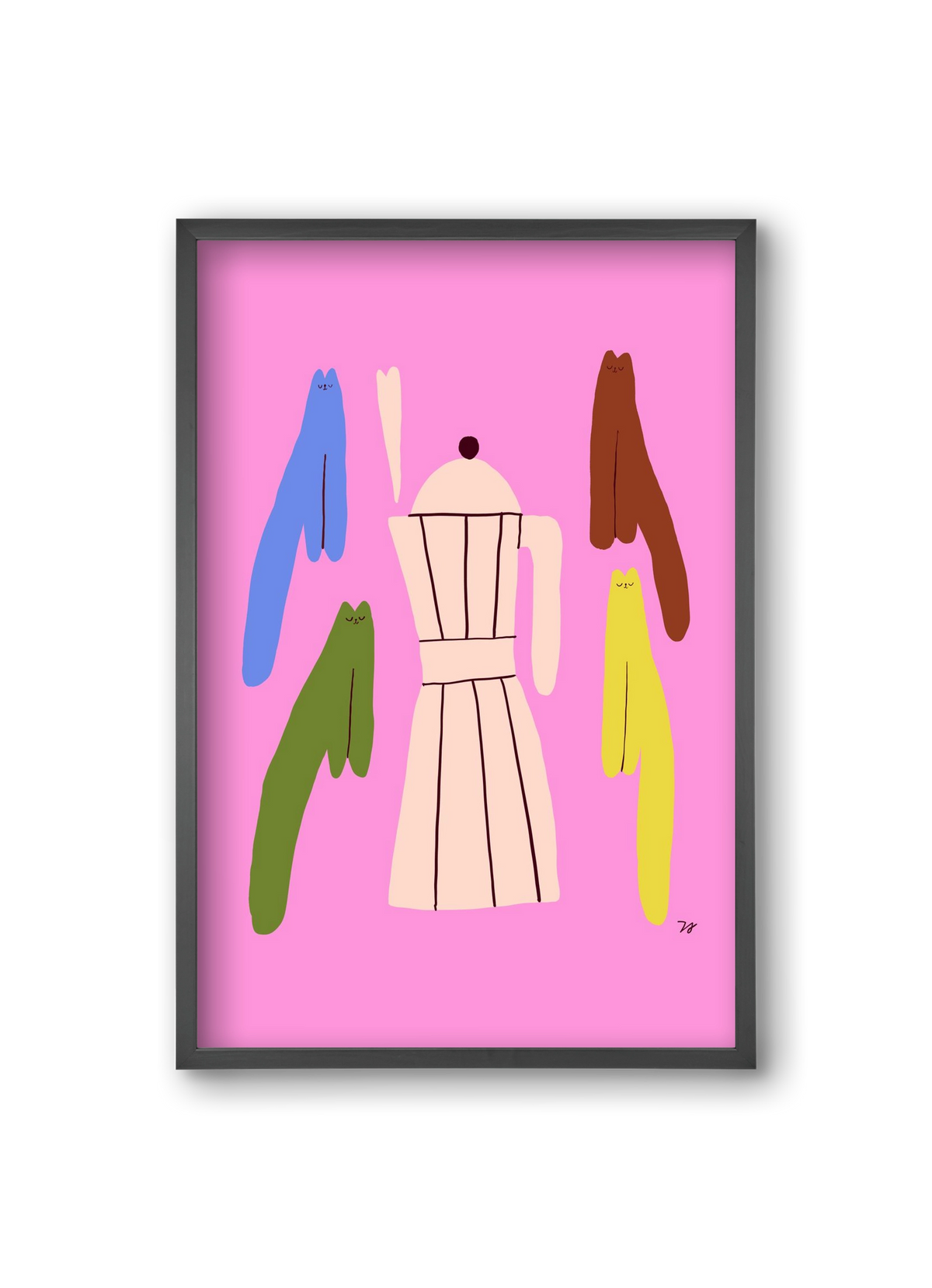 Colorful Cats with Espresso Maker, 20x30 cm (20x30 cm), Fekete keret