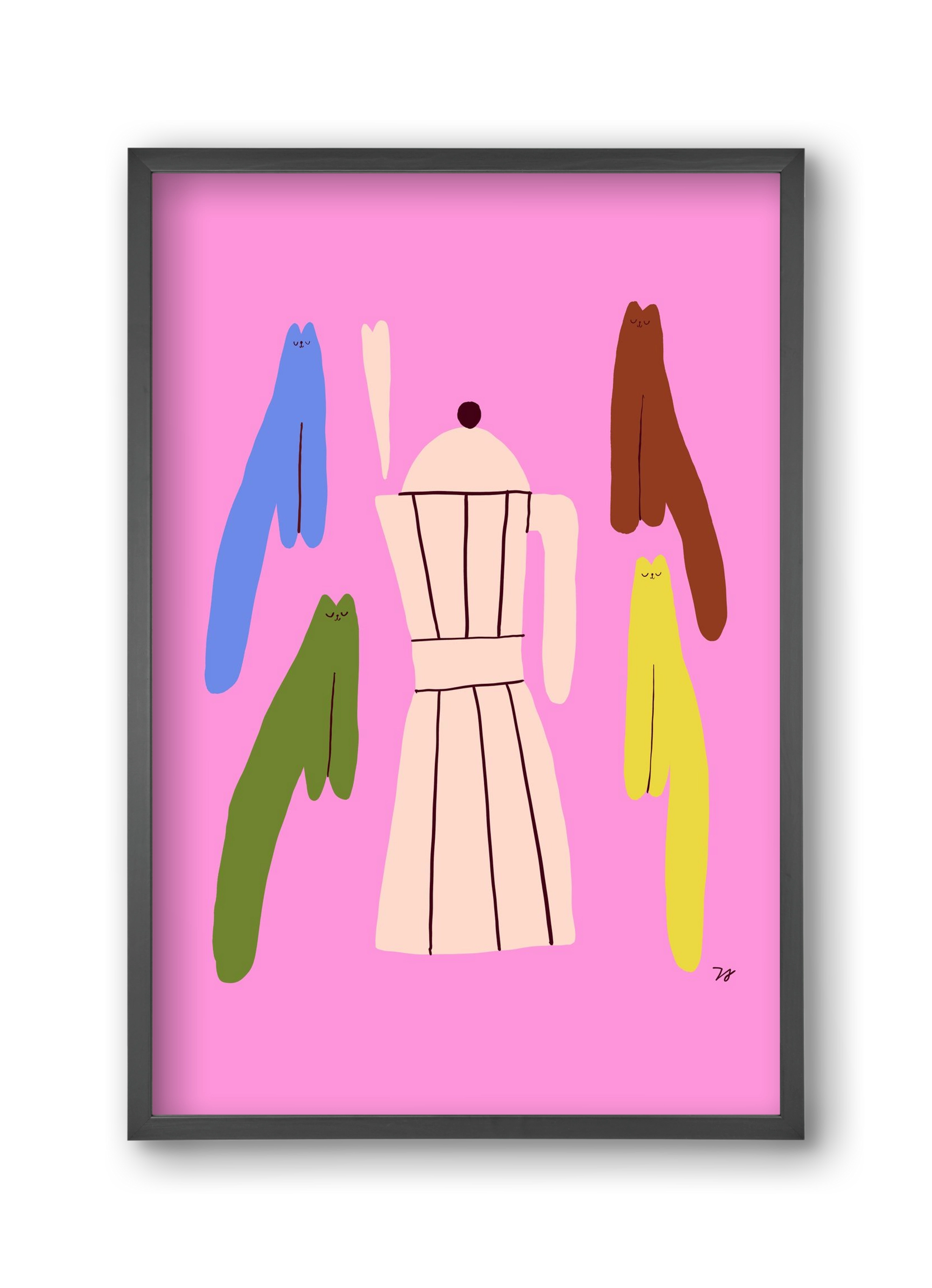 Colorful Cats with Espresso Maker, 30x45 cm (30x45 cm), Fekete keret