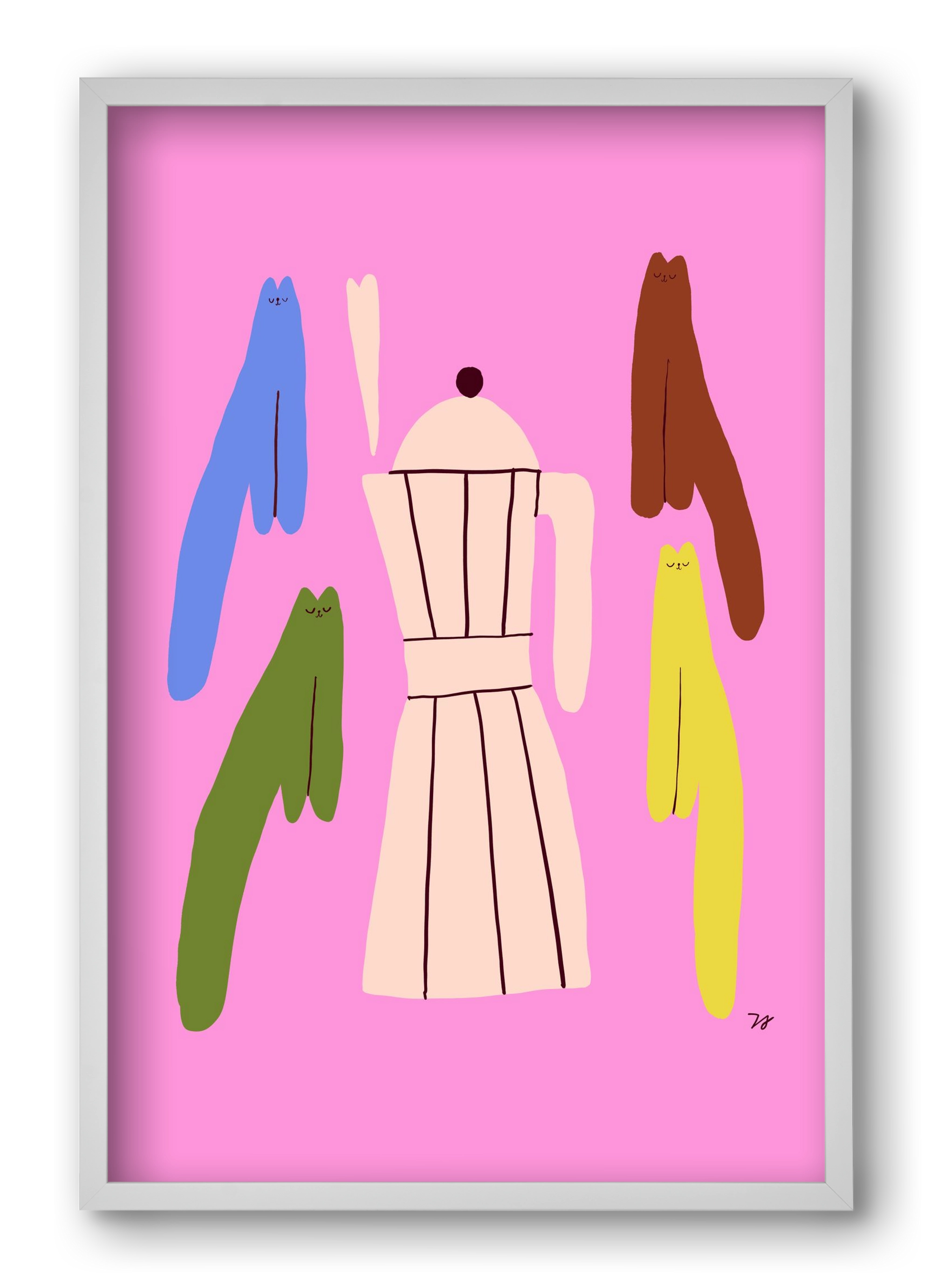 Colorful Cats with Espresso Maker, 40x60 cm (40x60 cm), Fehér keret