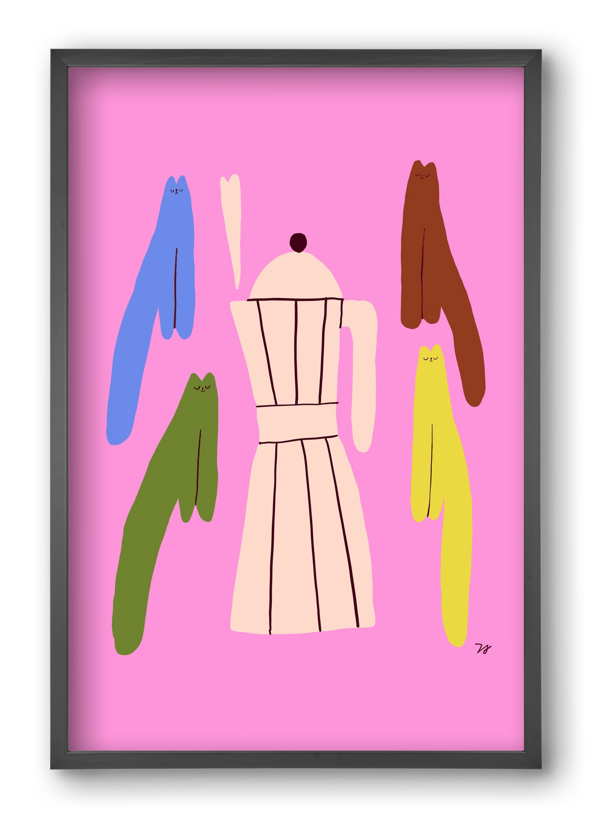 Colorful Cats with Espresso Maker, 40x60 cm (40x60 cm), Fekete keret