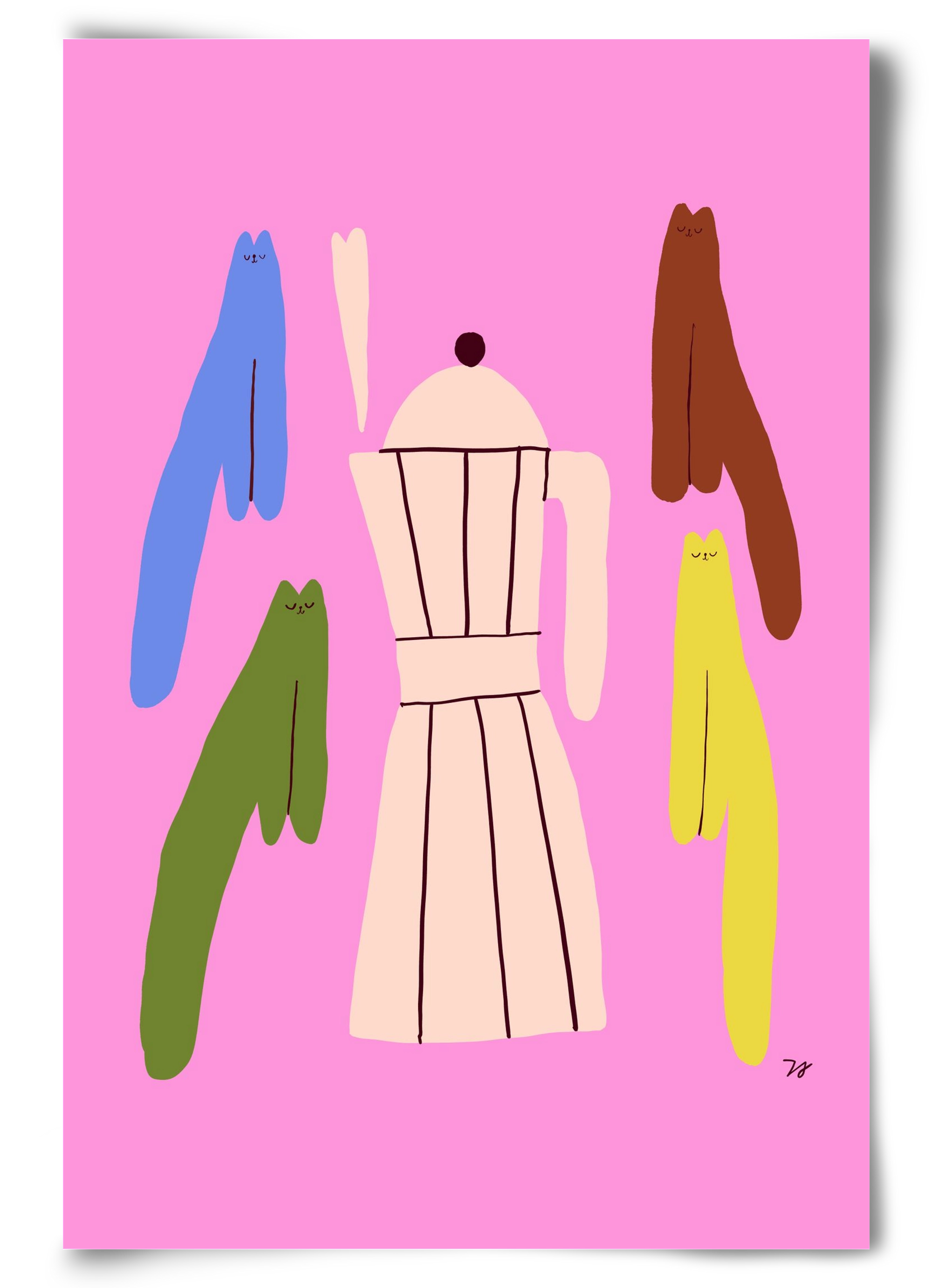 Colorful Cats with Espresso Maker, 60x90 cm, Keret nélkül