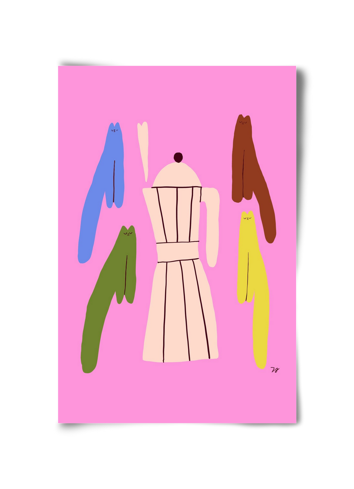 Colorful Cats with Espresso Maker, 30x45 cm, Keret nélkül