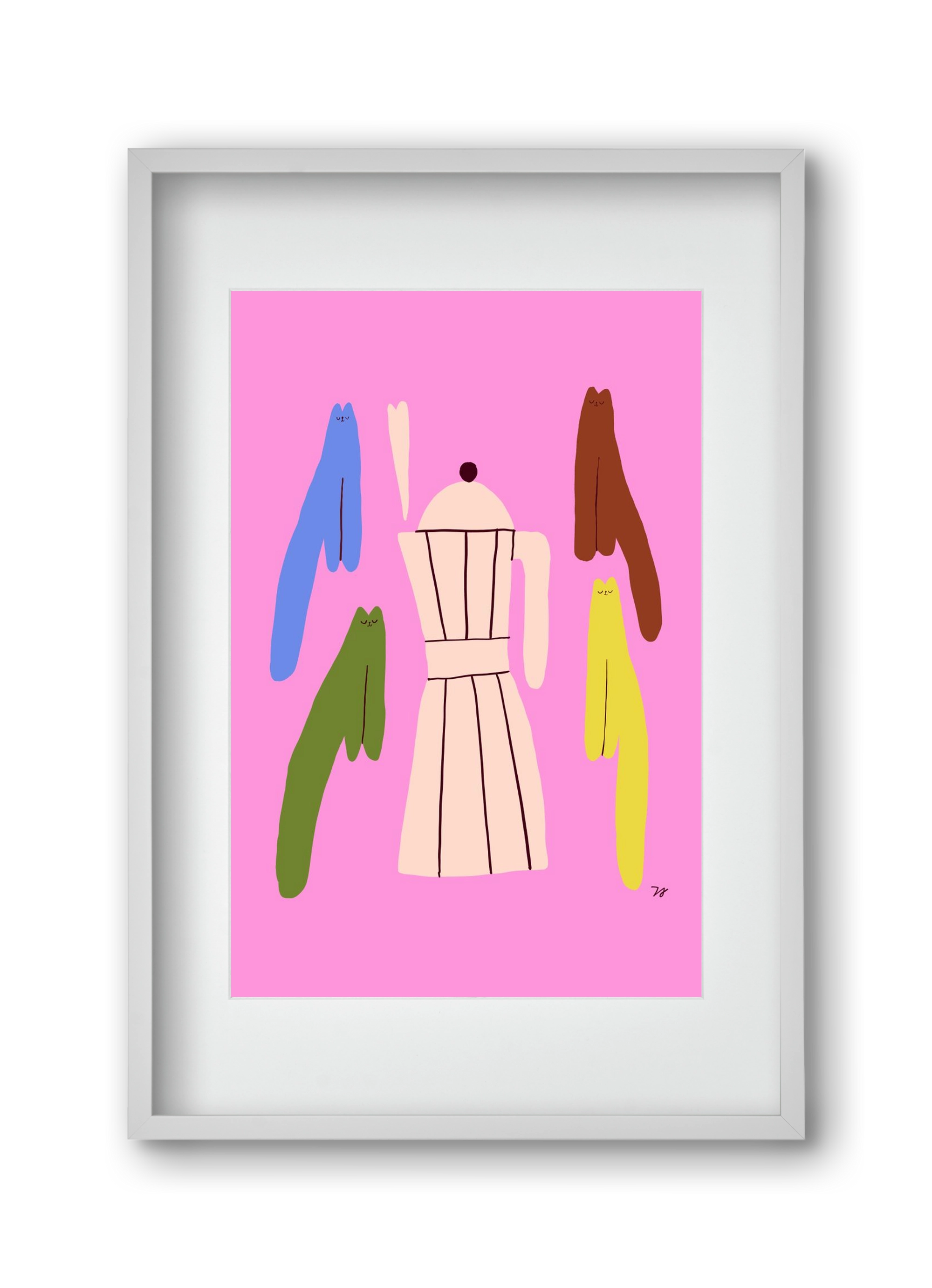 Colorful Cats with Espresso Maker, 30x45 cm (20x30 cm), Fehér keret, paszpartuval