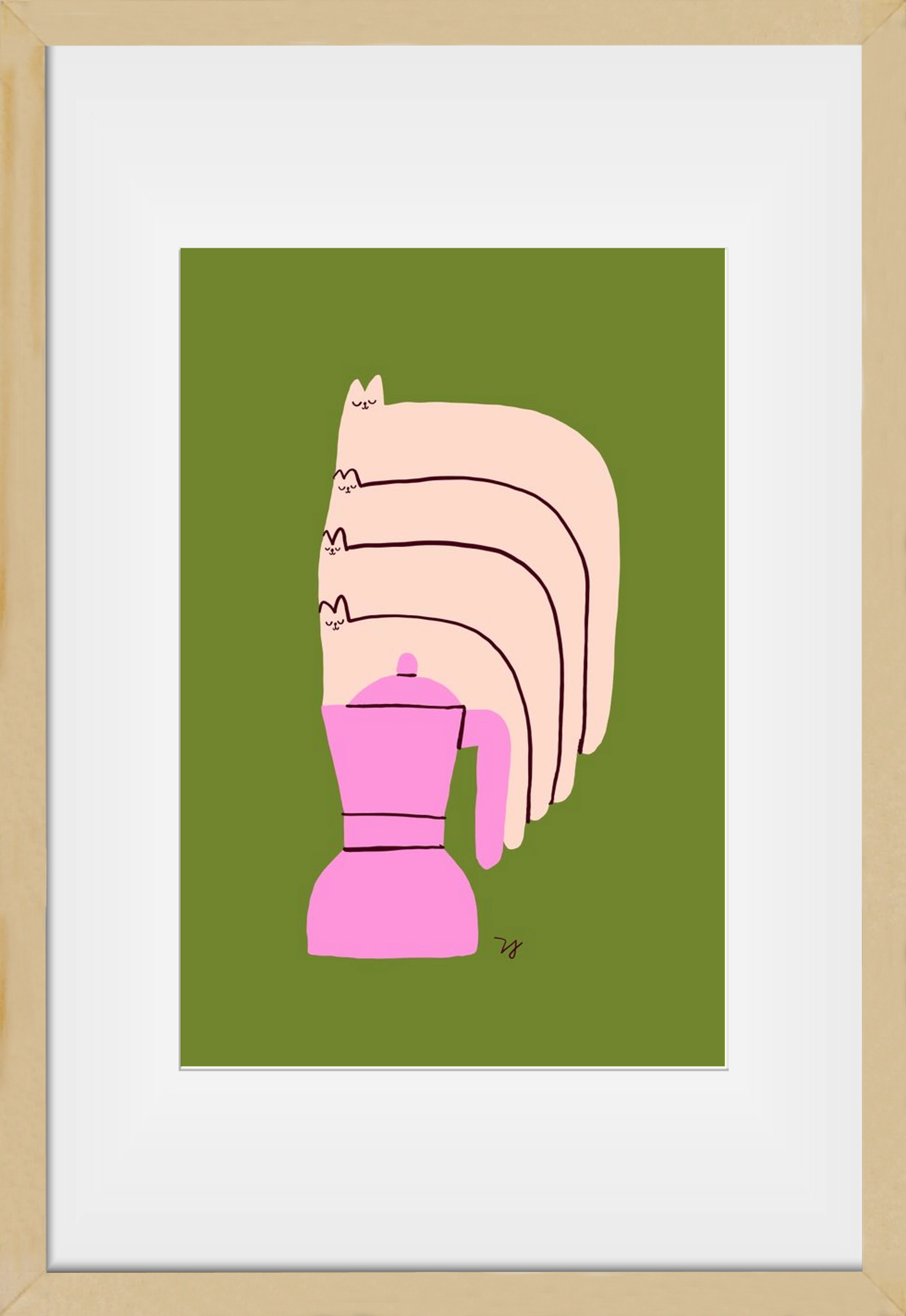 Cat Espresso Steam, 30x45 cm (20x30 cm), Tölgy keret, paszpartuval