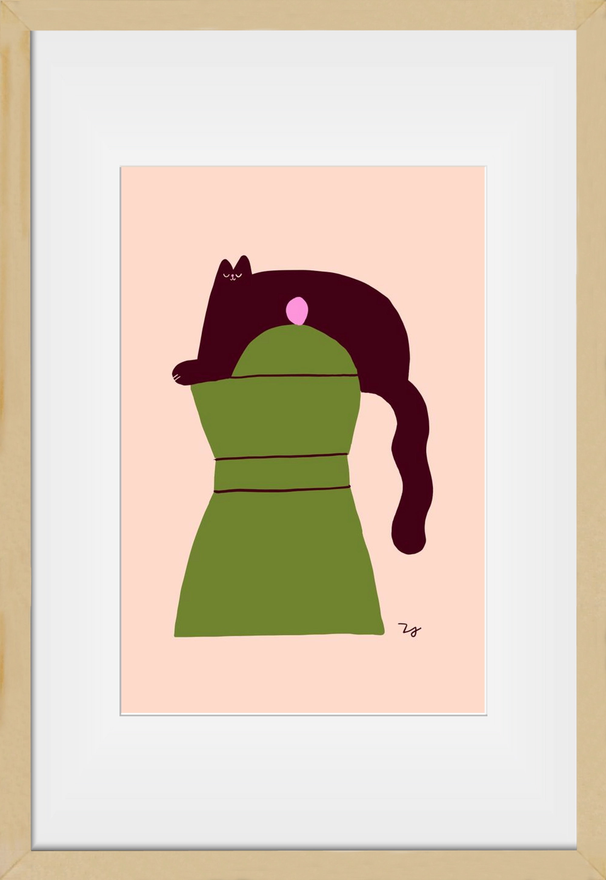 Cat Espresso, 30x45 cm (20x30 cm), Tölgy keret, paszpartuval
