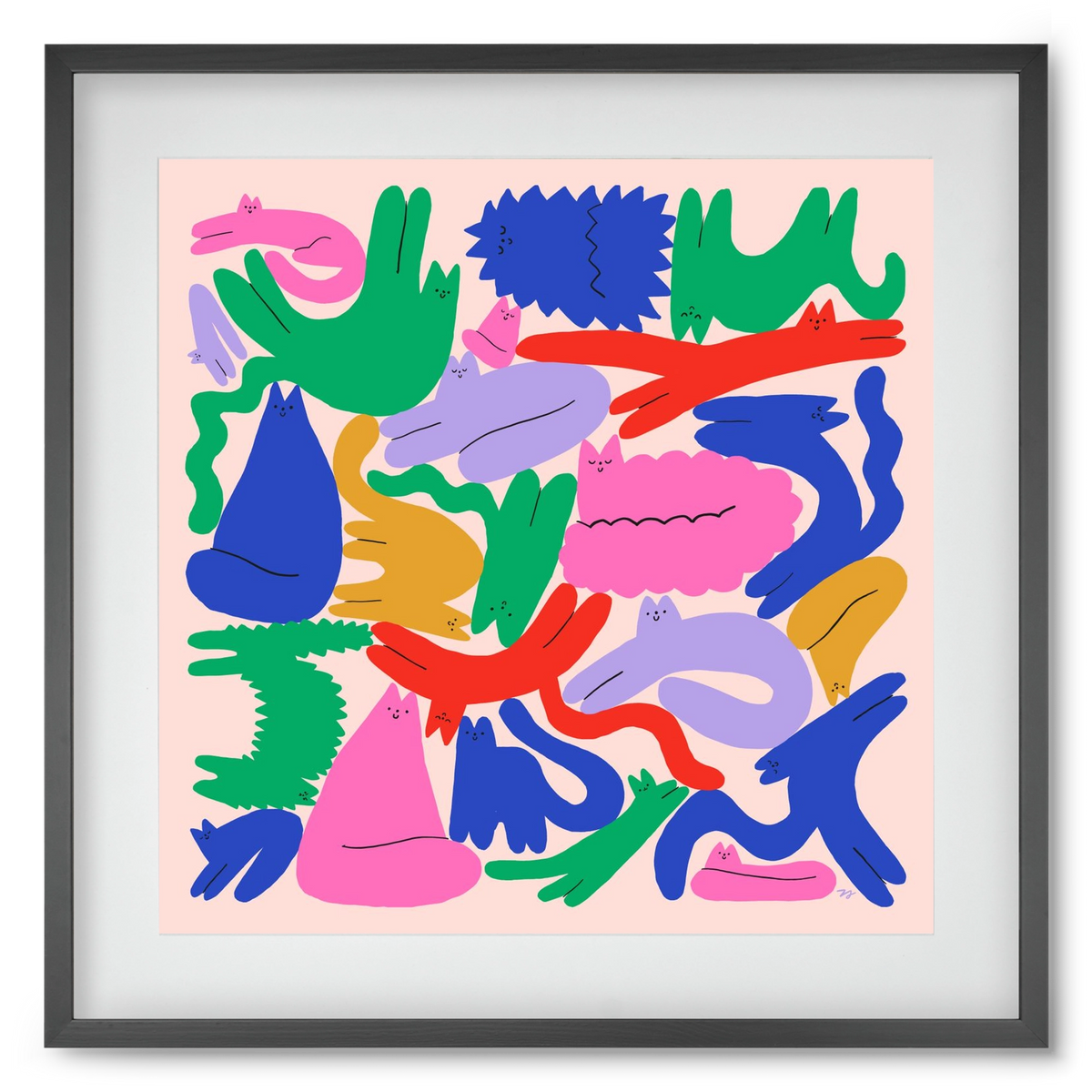 Colorful Cats, 50x50 cm (40x40 cm), Fekete keret, paszpartuval