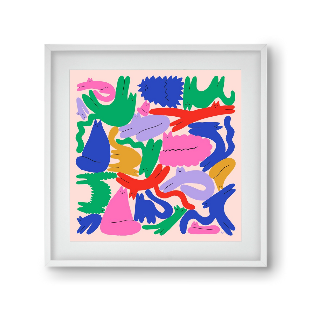 Colorful Cats, 30x30 cm (20x20 cm), Fehér keret, paszpartuval