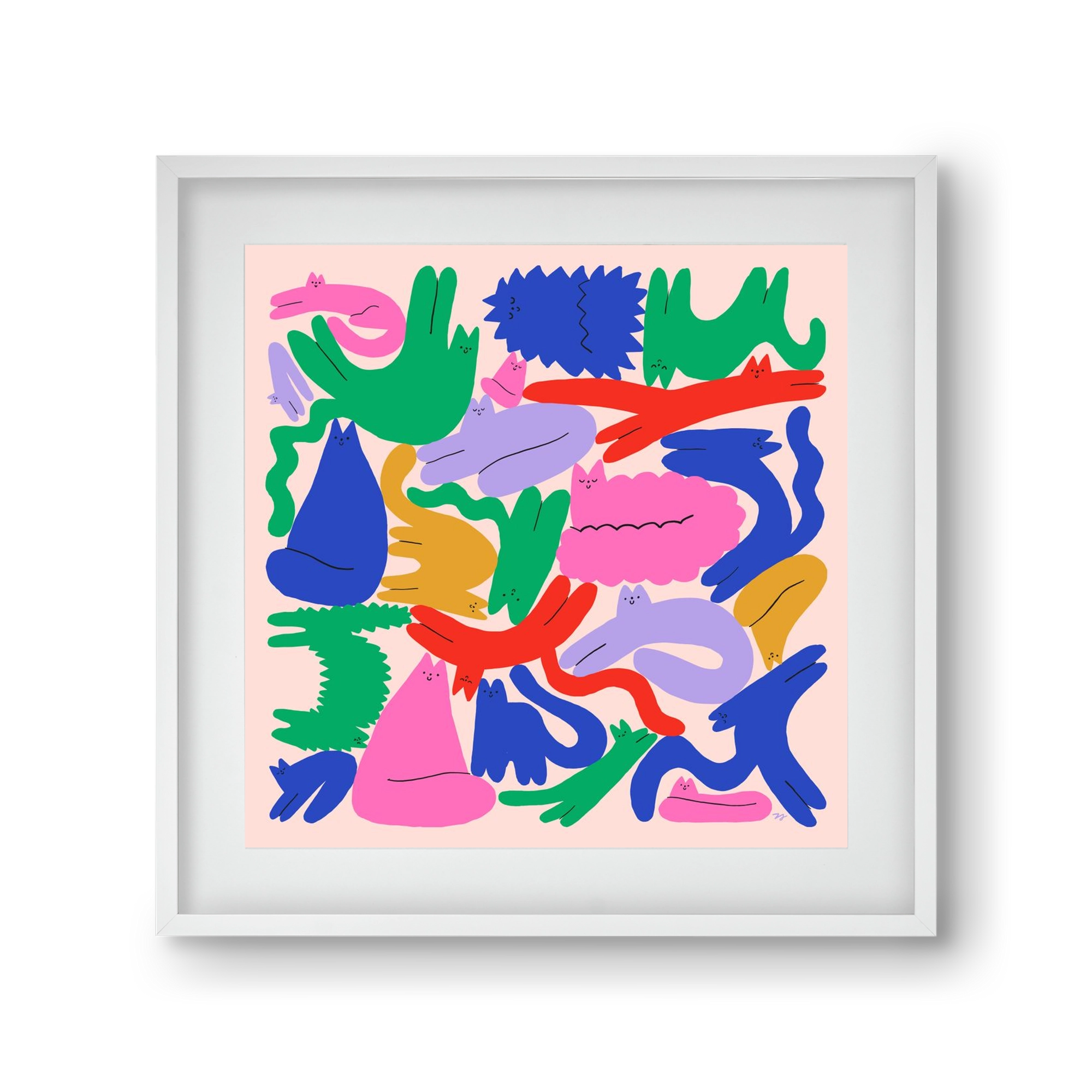 Colorful Cats, 30x30 cm (20x20 cm), Fehér keret, paszpartuval