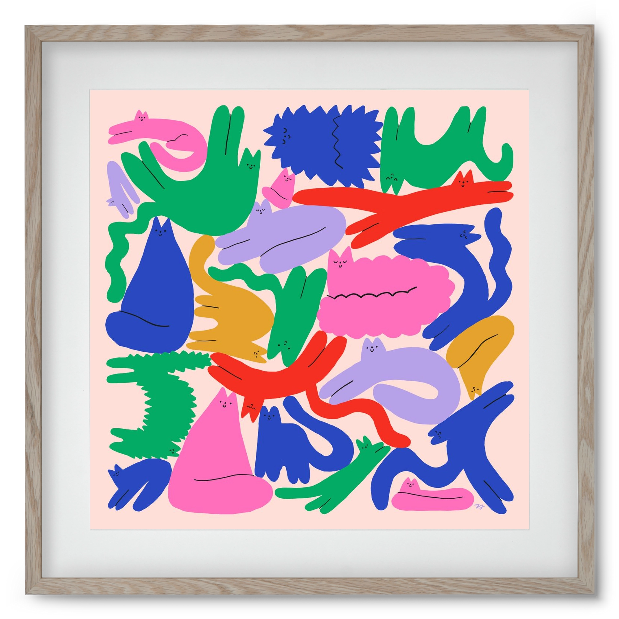 Colorful Cats, 50x50 cm (40x40 cm), Tölgy keret, paszpartuval