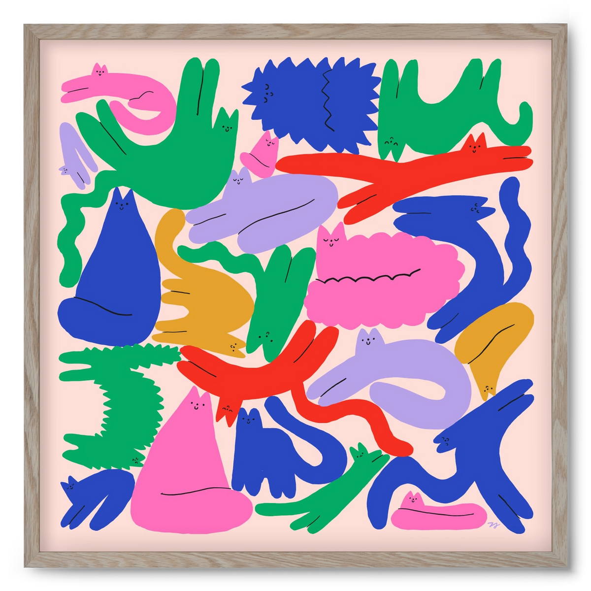 Colorful Cats, 50x50 cm (50x50 cm), Tölgy keret
