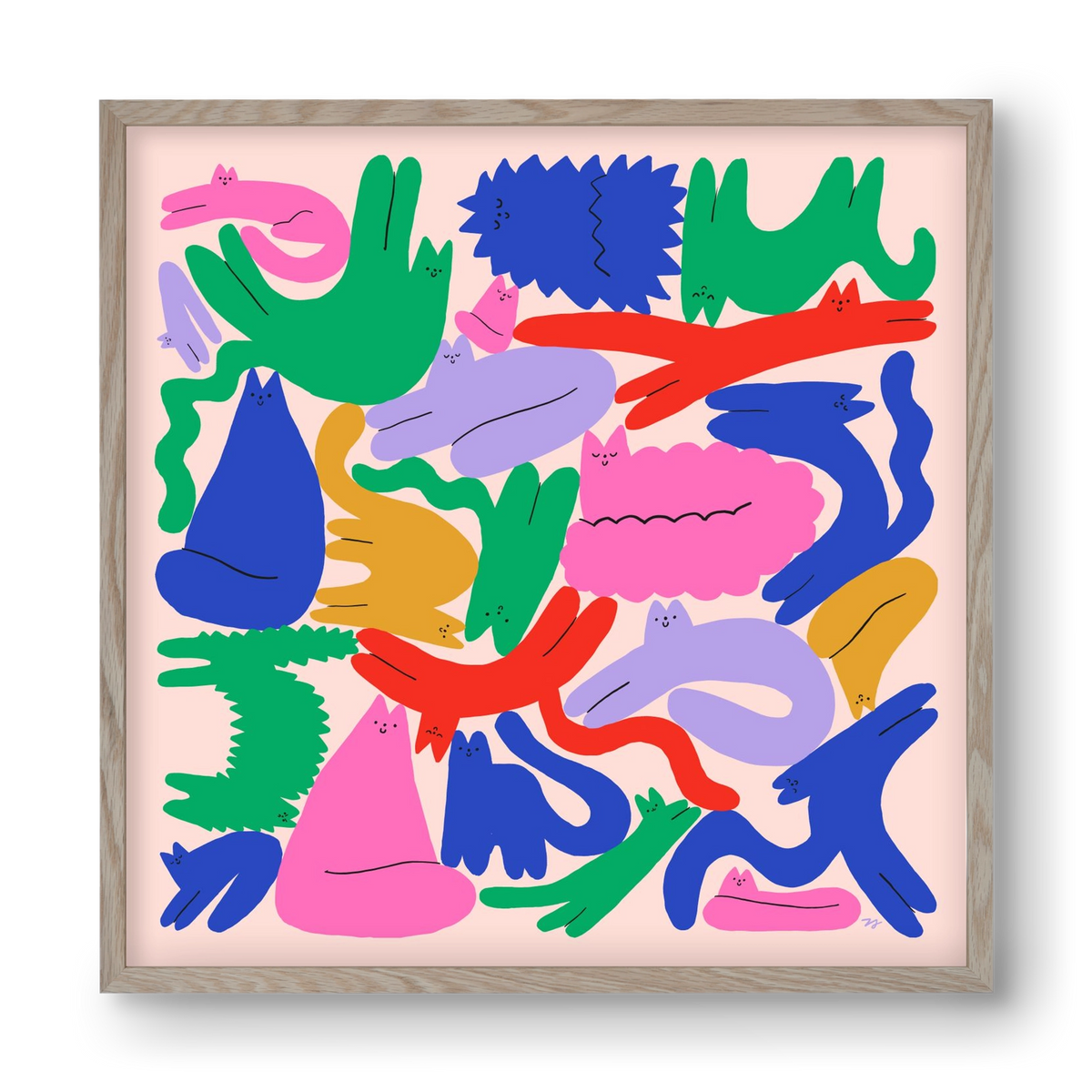 Colorful Cats, 40x40 cm (40x40 cm), Tölgy keret