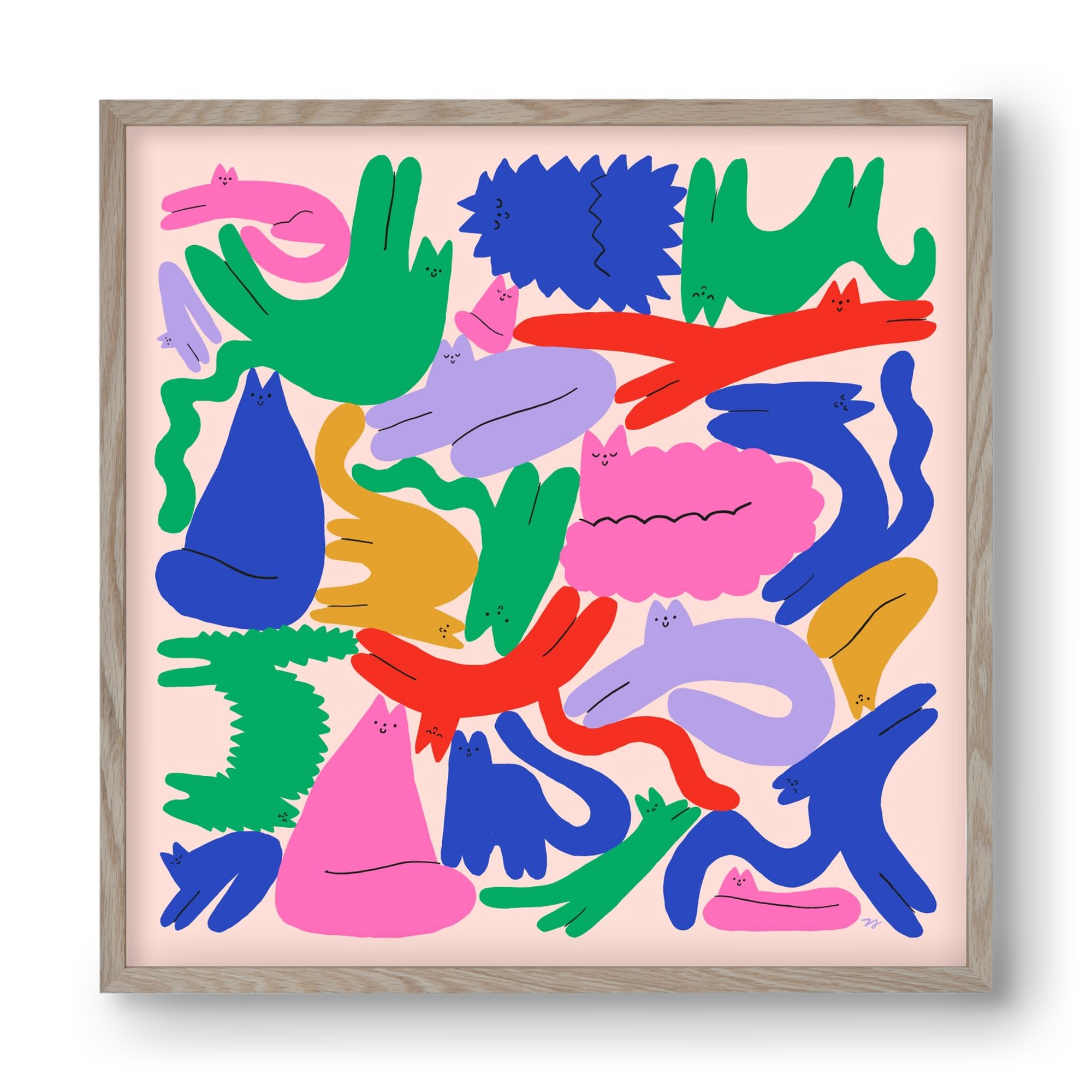 Colorful Cats, 40x40 cm (40x40 cm), Tölgy keret