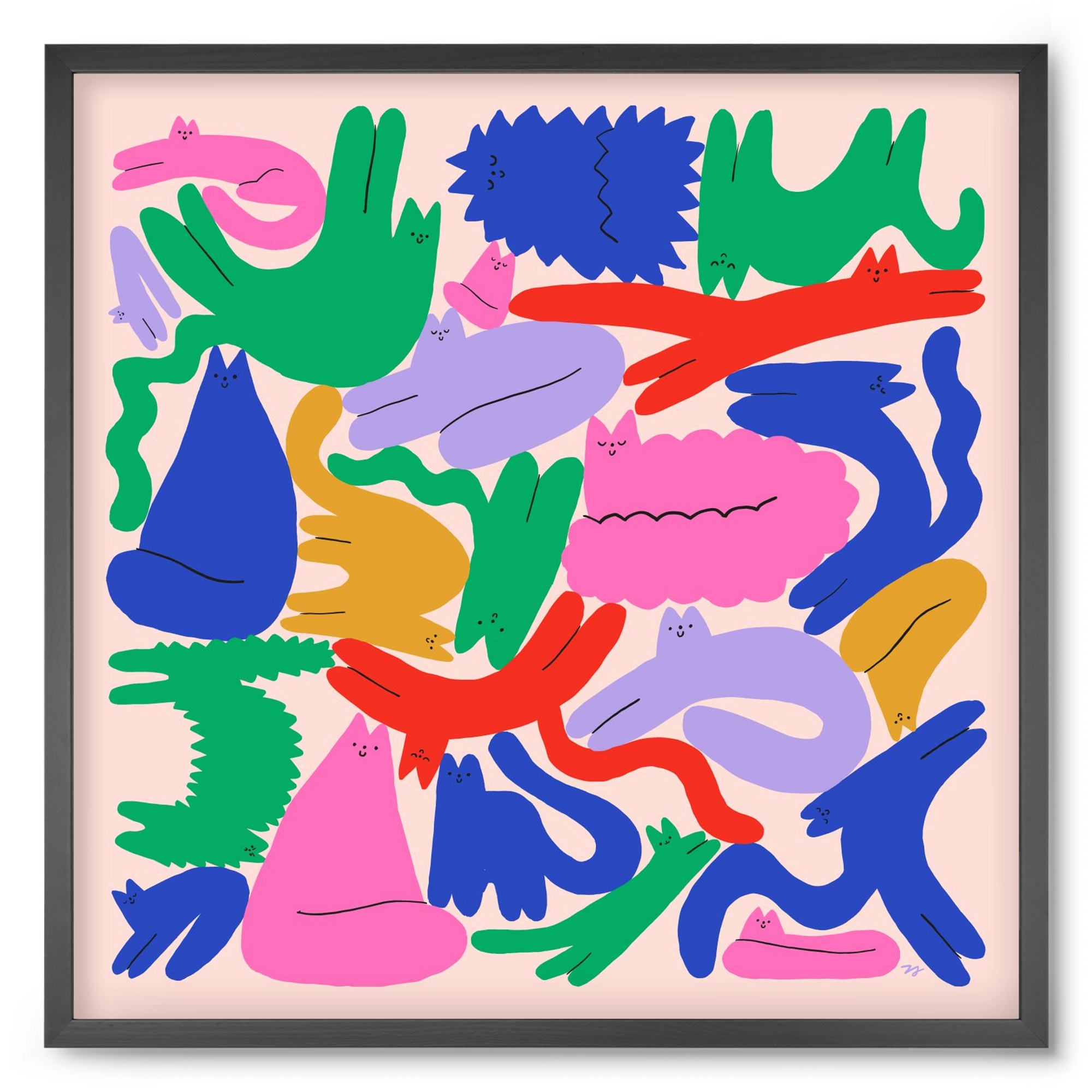 Colorful Cats, 50x50 cm (50x50 cm), Fekete keret