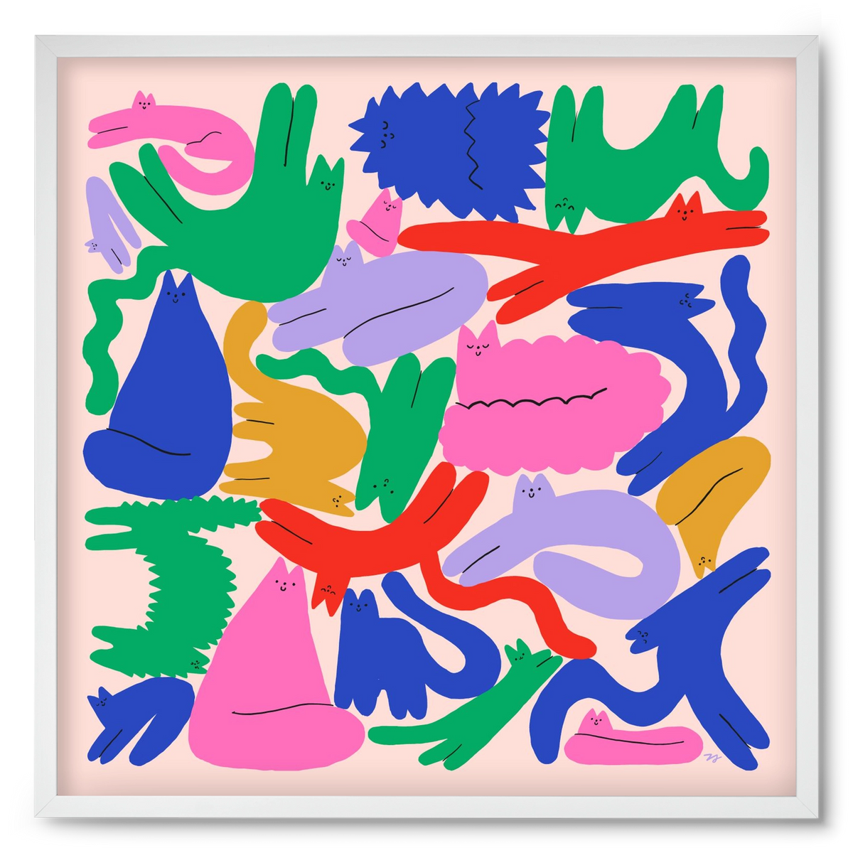 Colorful Cats, 50x50 cm (50x50 cm), Fehér keret