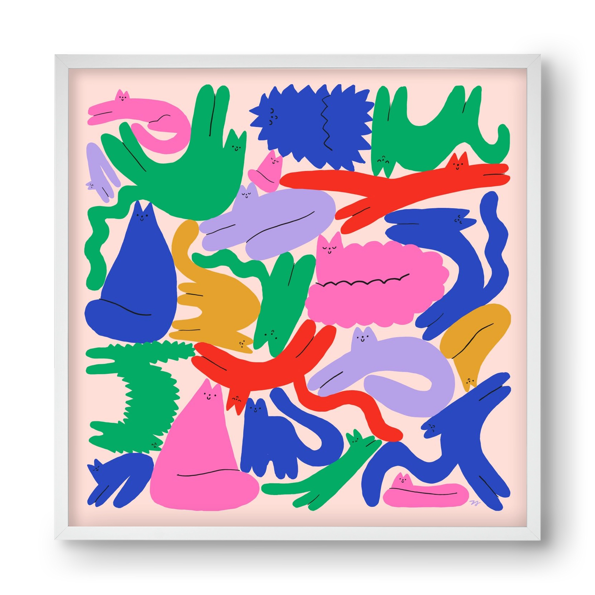 Colorful Cats, 40x40 cm (40x40 cm), Fehér keret