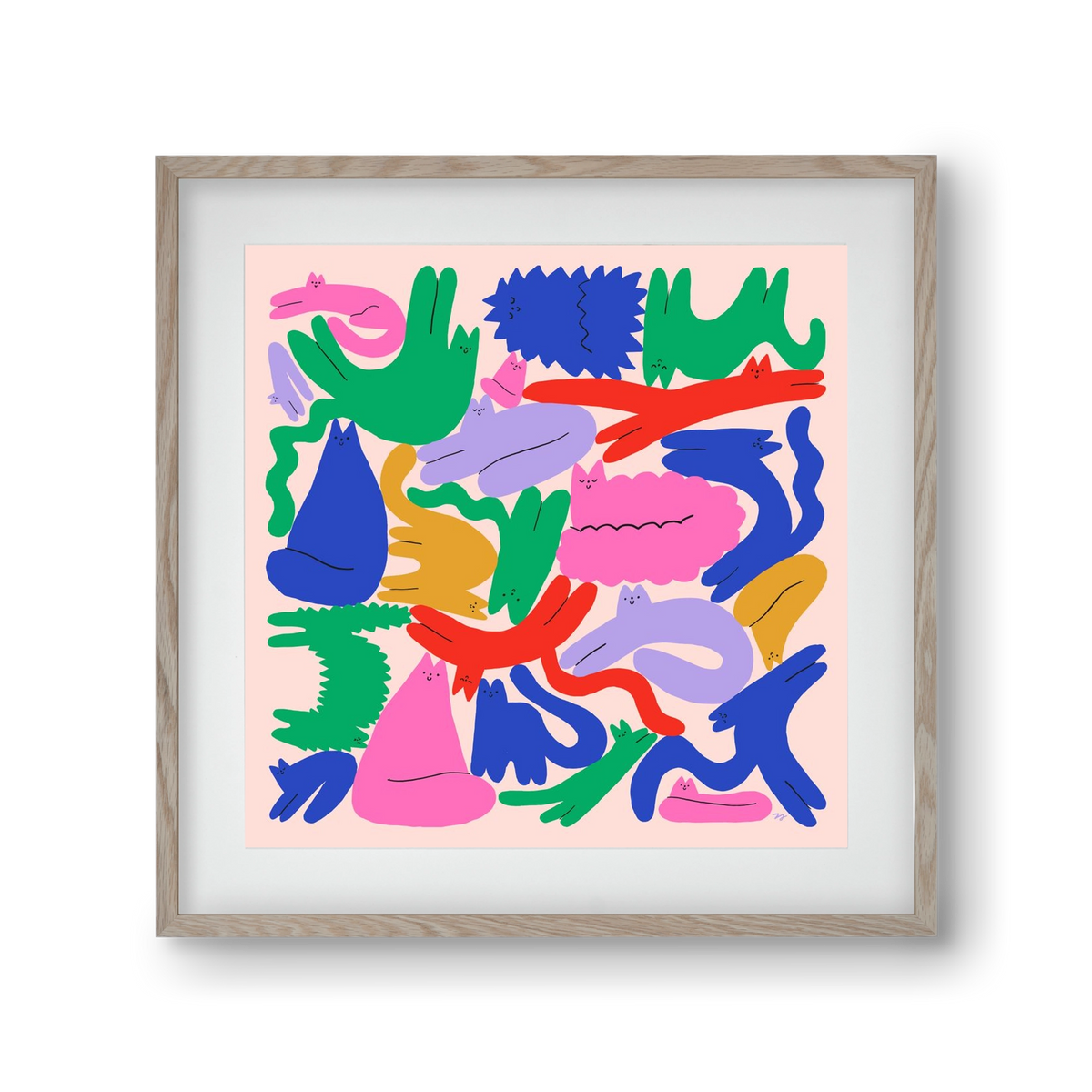 Colorful Cats, 30x30 cm (20x20 cm), Tölgy keret, paszpartuval