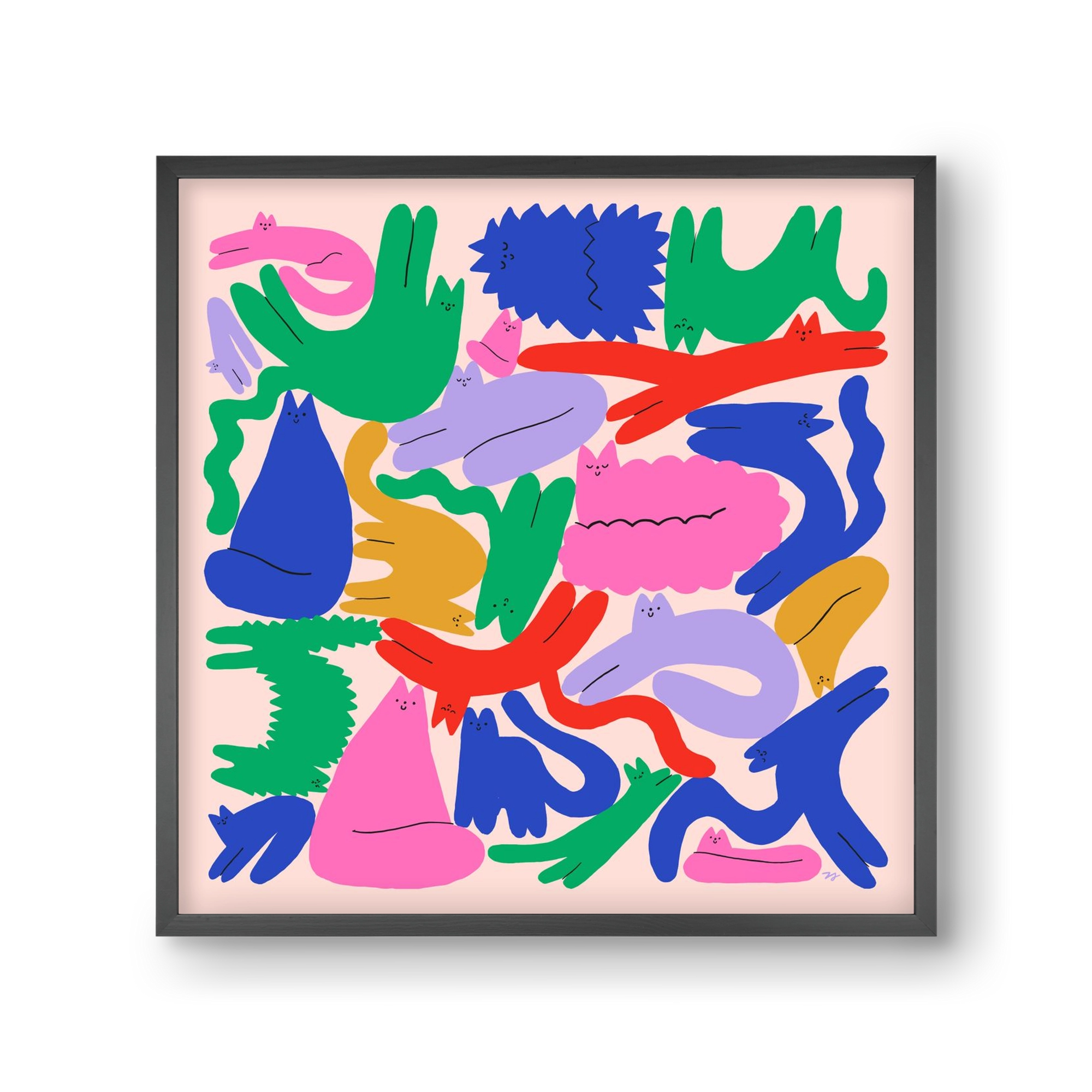 Colorful Cats, 30x30 cm (30x30 cm), Fekete keret