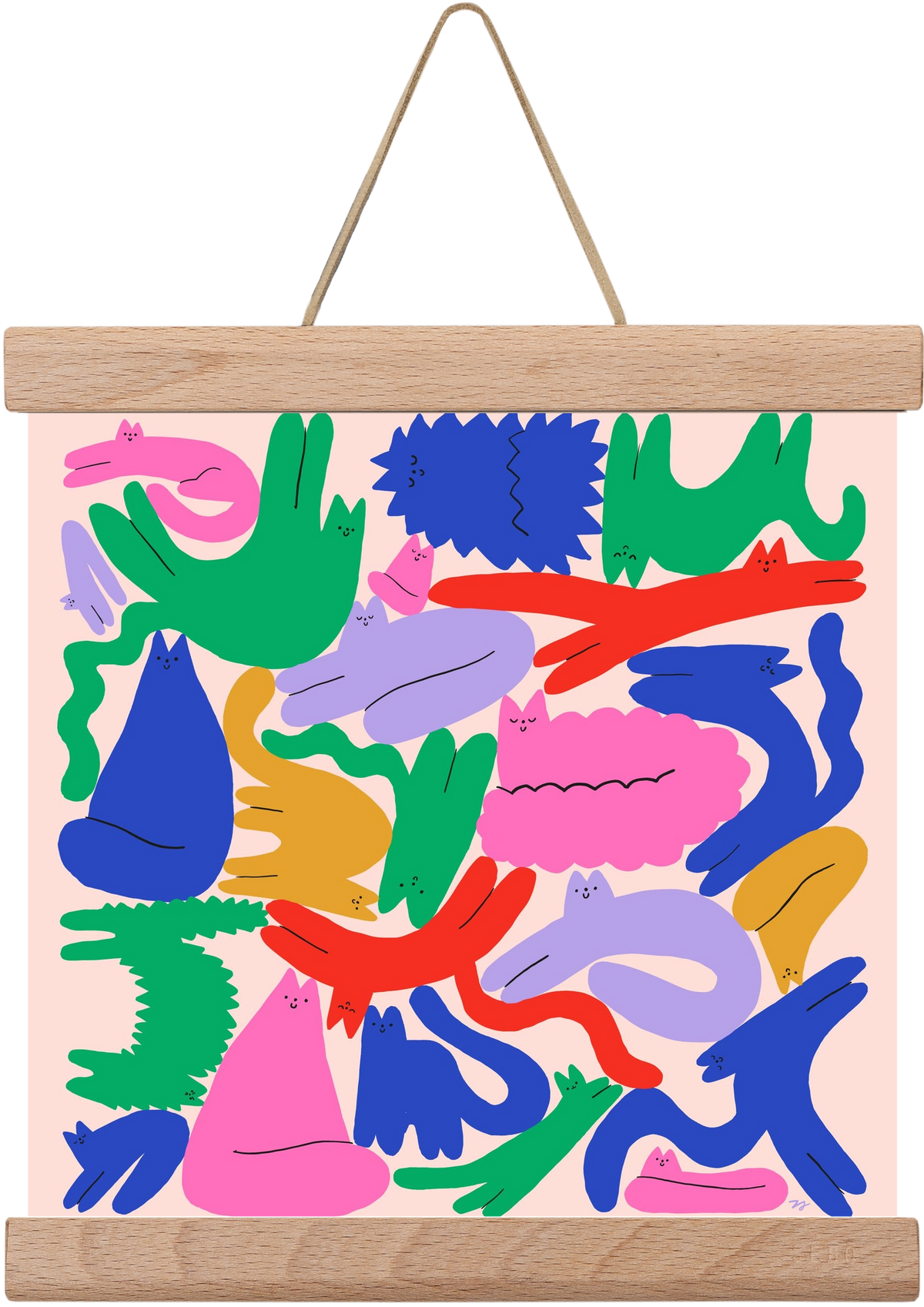 Colorful Cats, 20x20 cm (20x20 cm), Tölgy akasztó