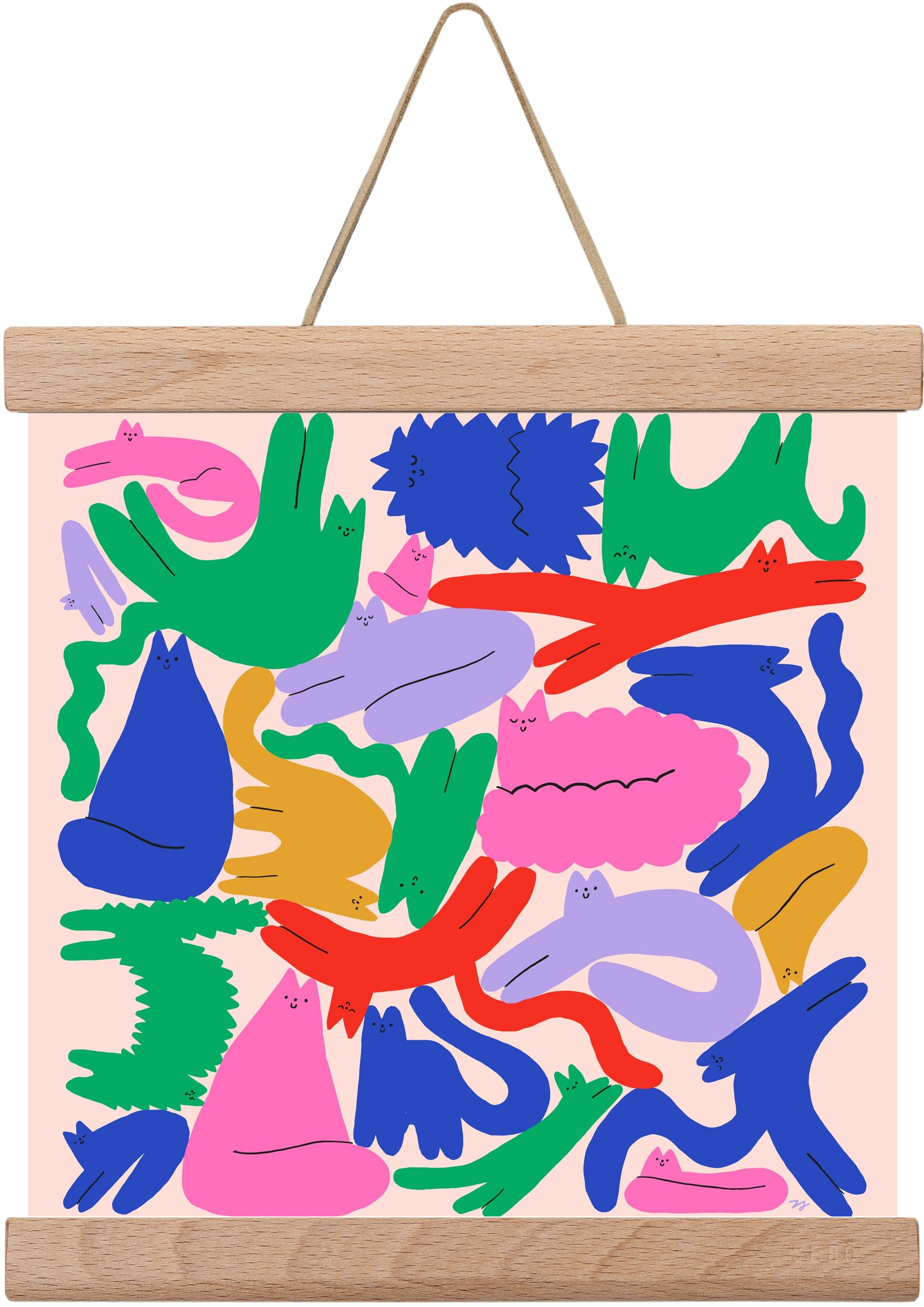 Colorful Cats, 20x20 cm (20x20 cm), Tölgy akasztó